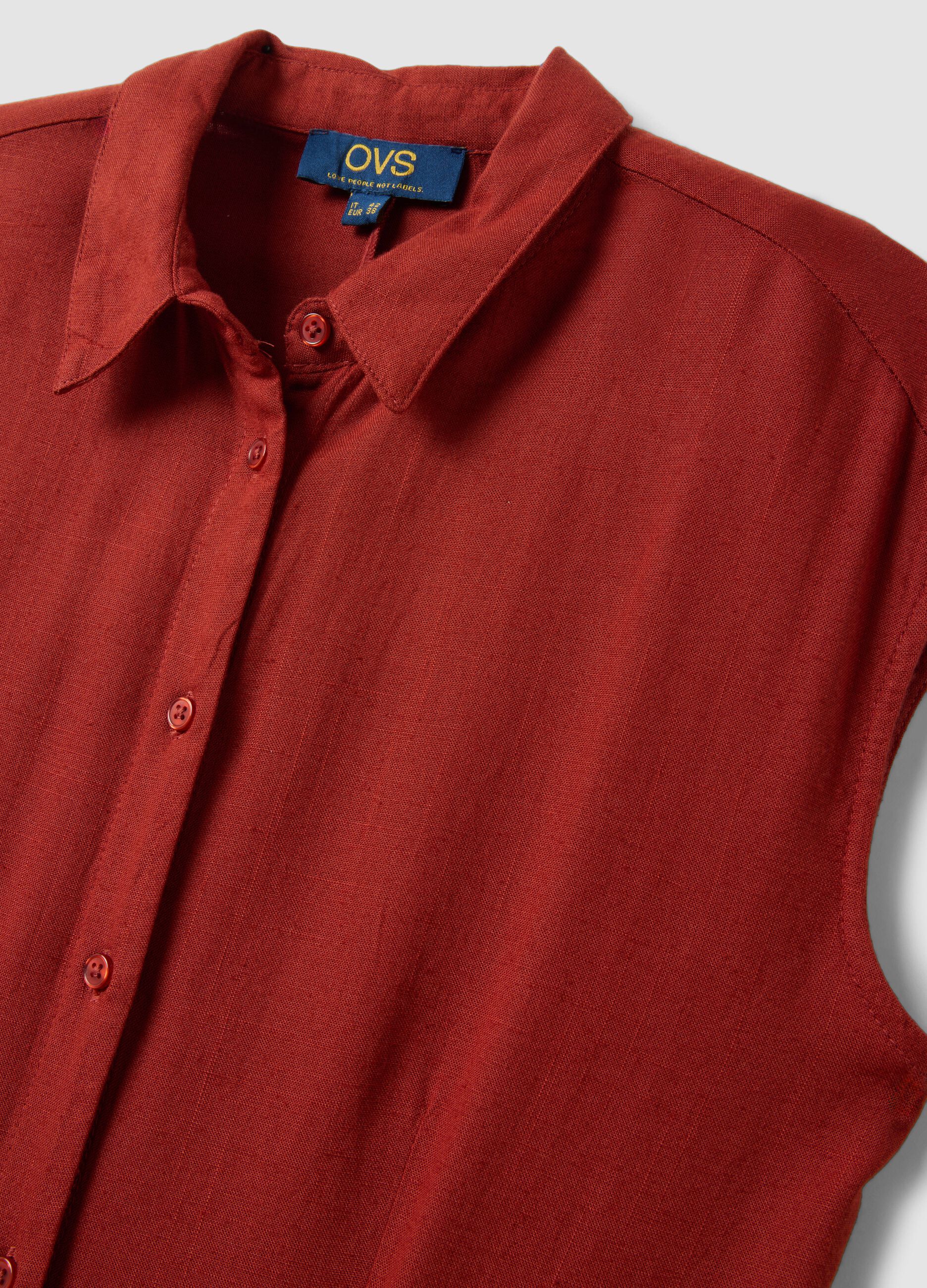 Red regular-fit shirt dress in viscose and linen blend