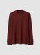 T-shirt marrone in puro cotone con collo rialzato strutturato_0