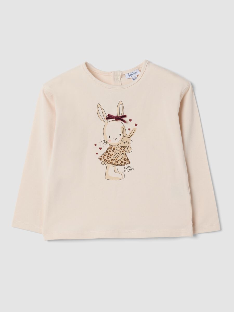 T-shirt rosa a maniche lunghe in cotone elasticizzato girocollo_0