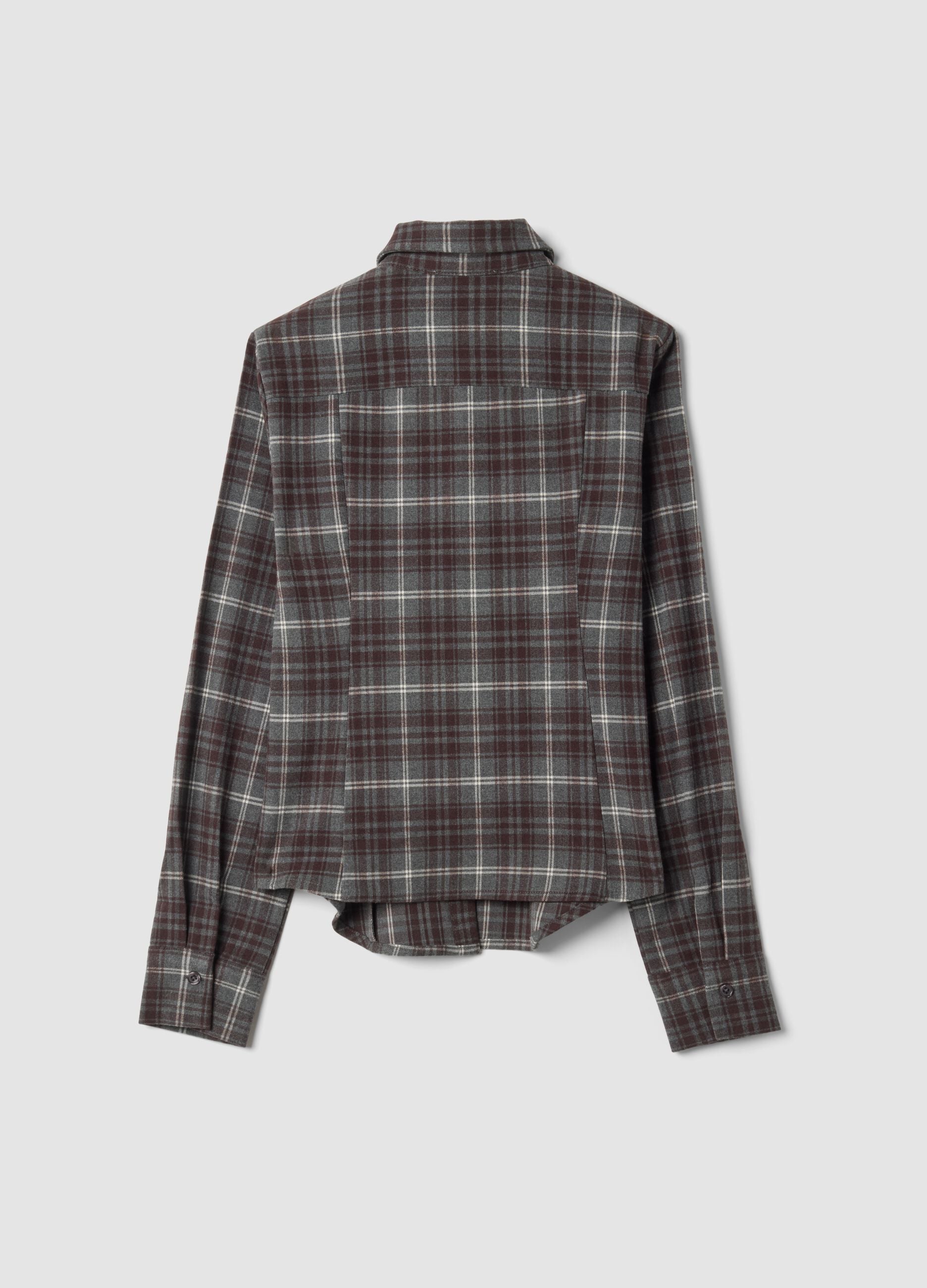 Grey flannel shirt in stretch viscose with tie, slim fit