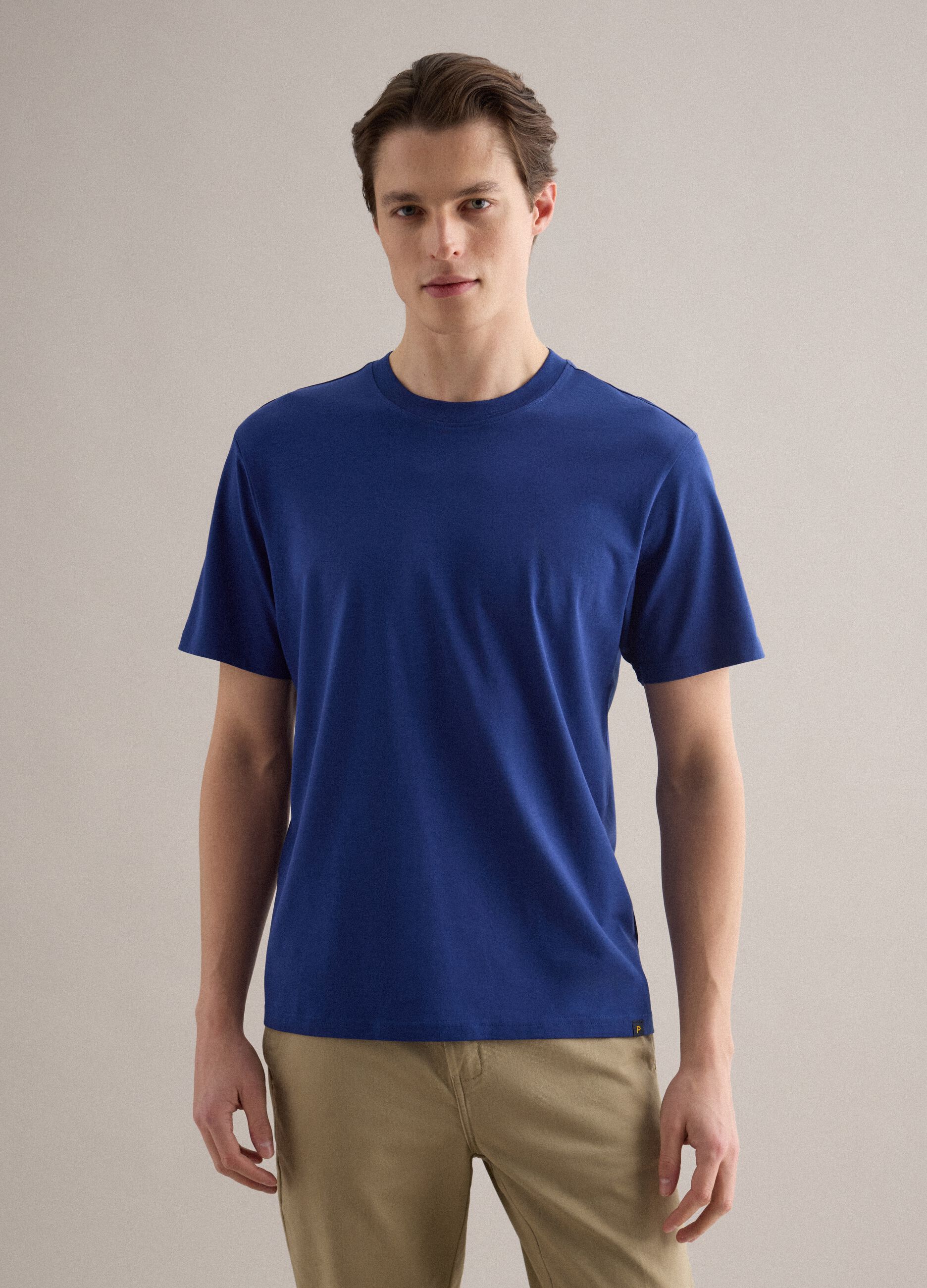 Blue relaxed fit crew neck pure cotton t-shirt