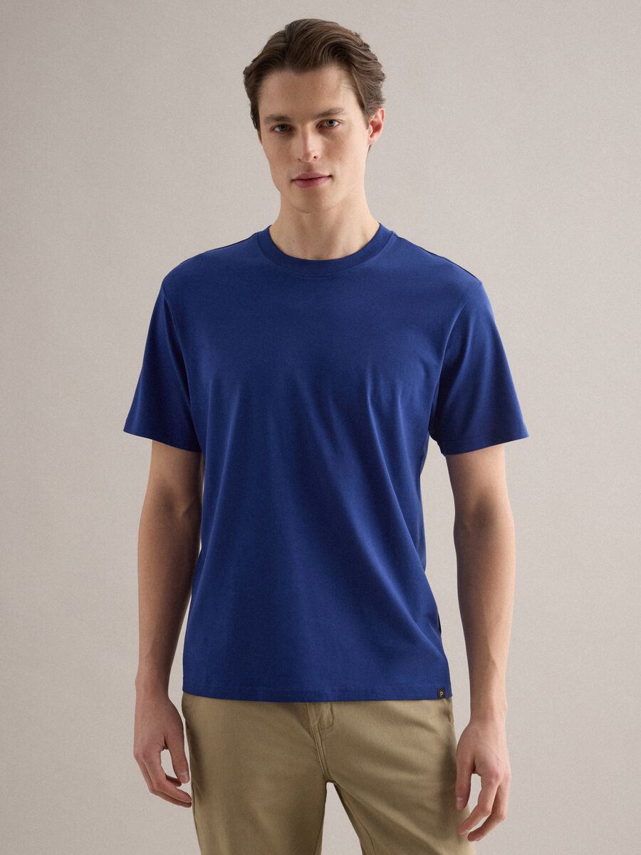 T-shirt girocollo in puro cotone blu relaxed fit_0