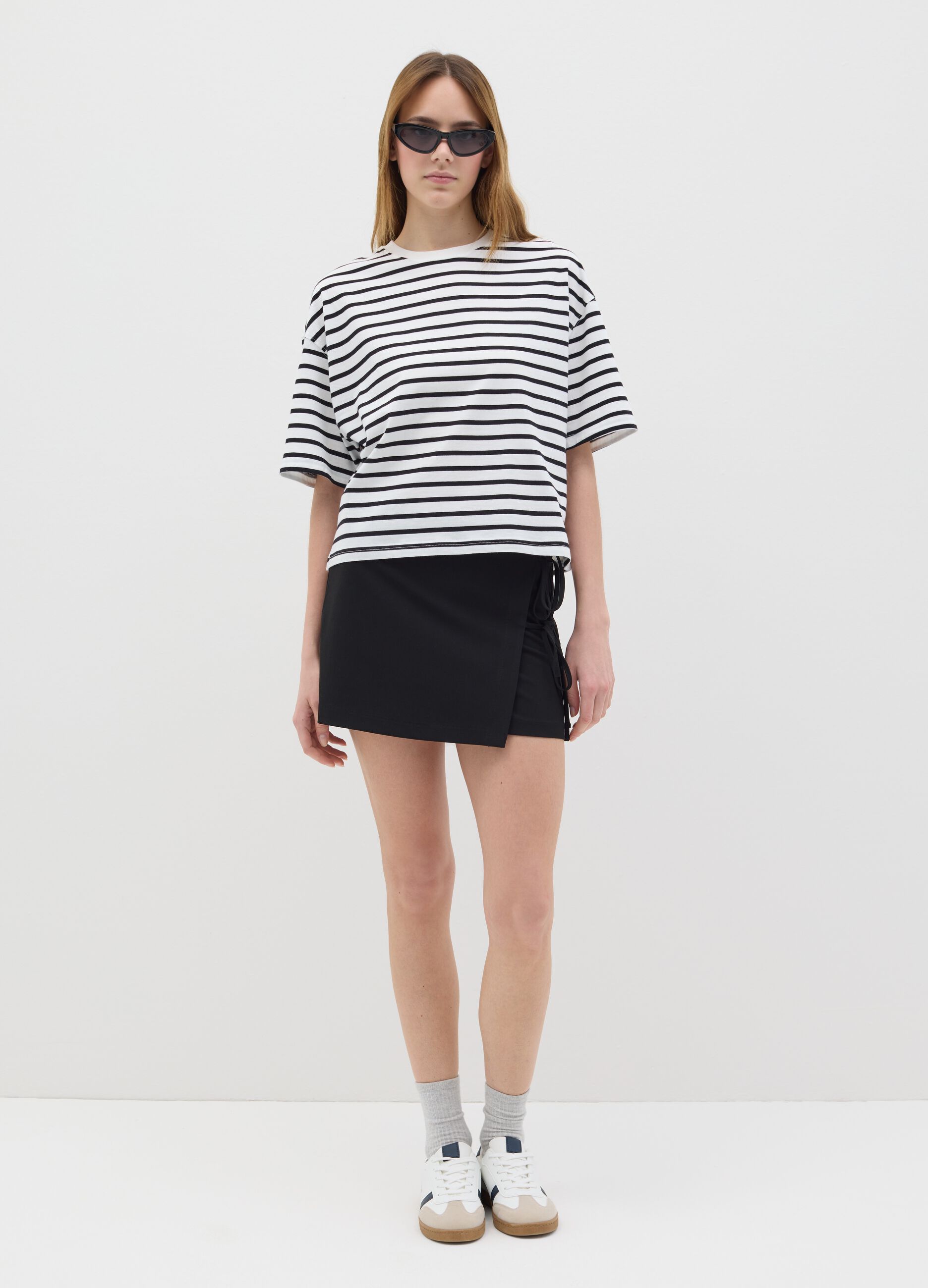 T-shirt da donna in puro cotone multicolor boxy fit