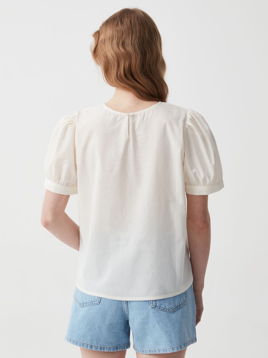 Blusa in cotone con inserto in sangallo_2