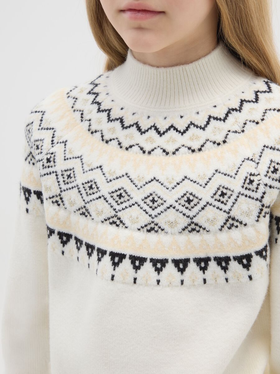 Multicoloured regular fit girl's jumper with geometric pattern_3