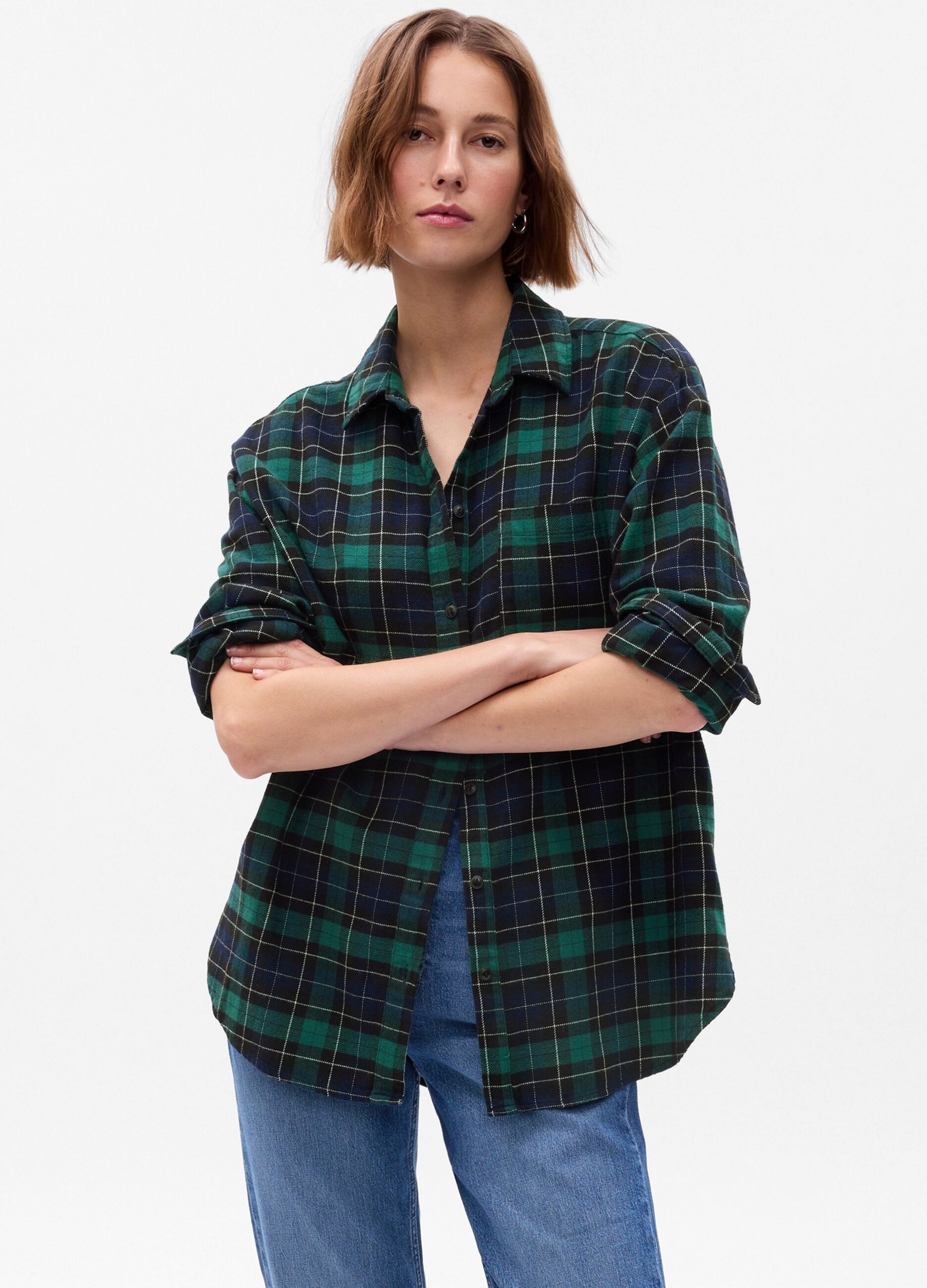 Camicia oversize in flanella fantasia check Blu Verde GAP da Donna
