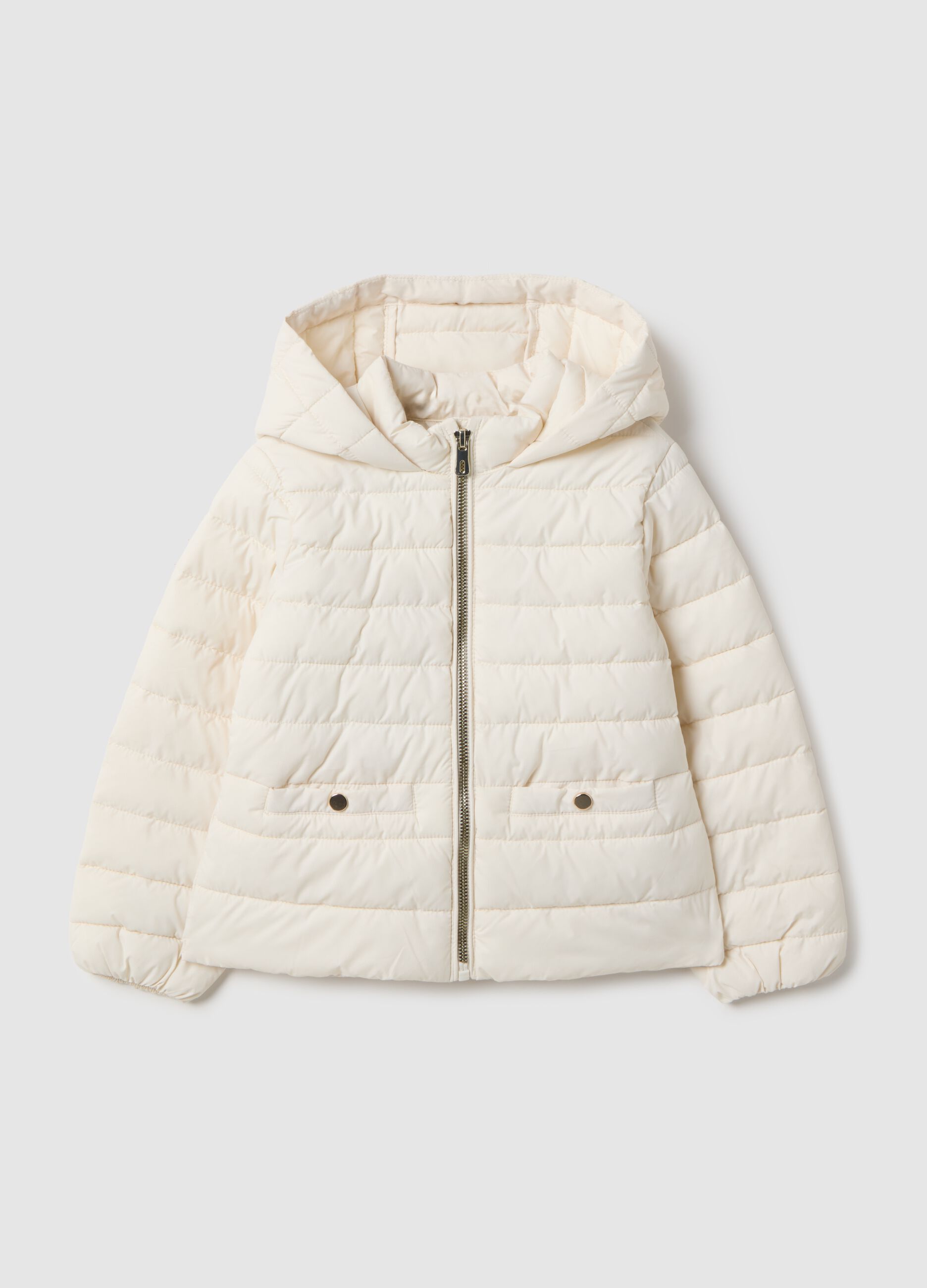 White padded regular fit girl's jacket with hood