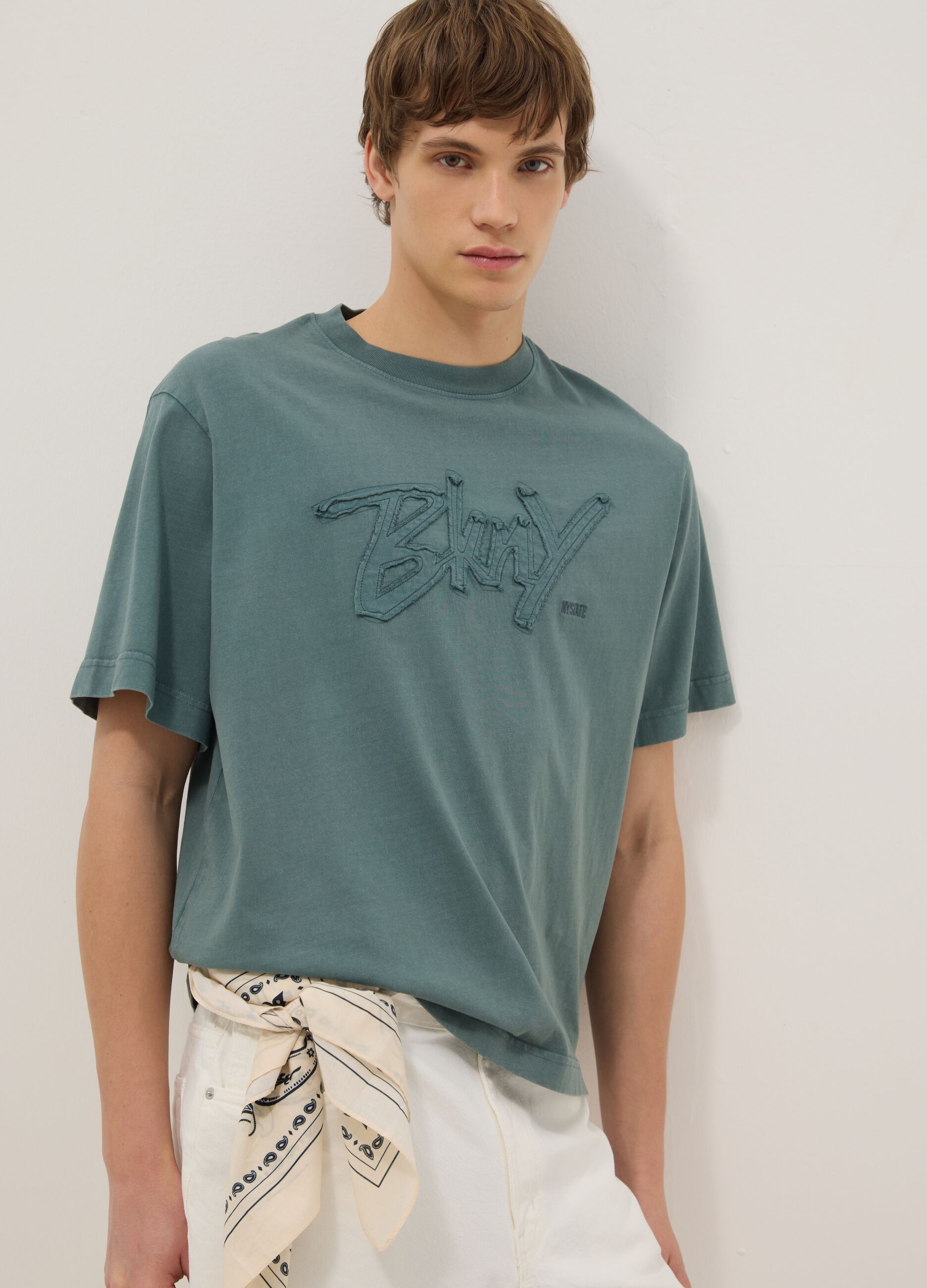 Green pure cotton regular fit top with buttons