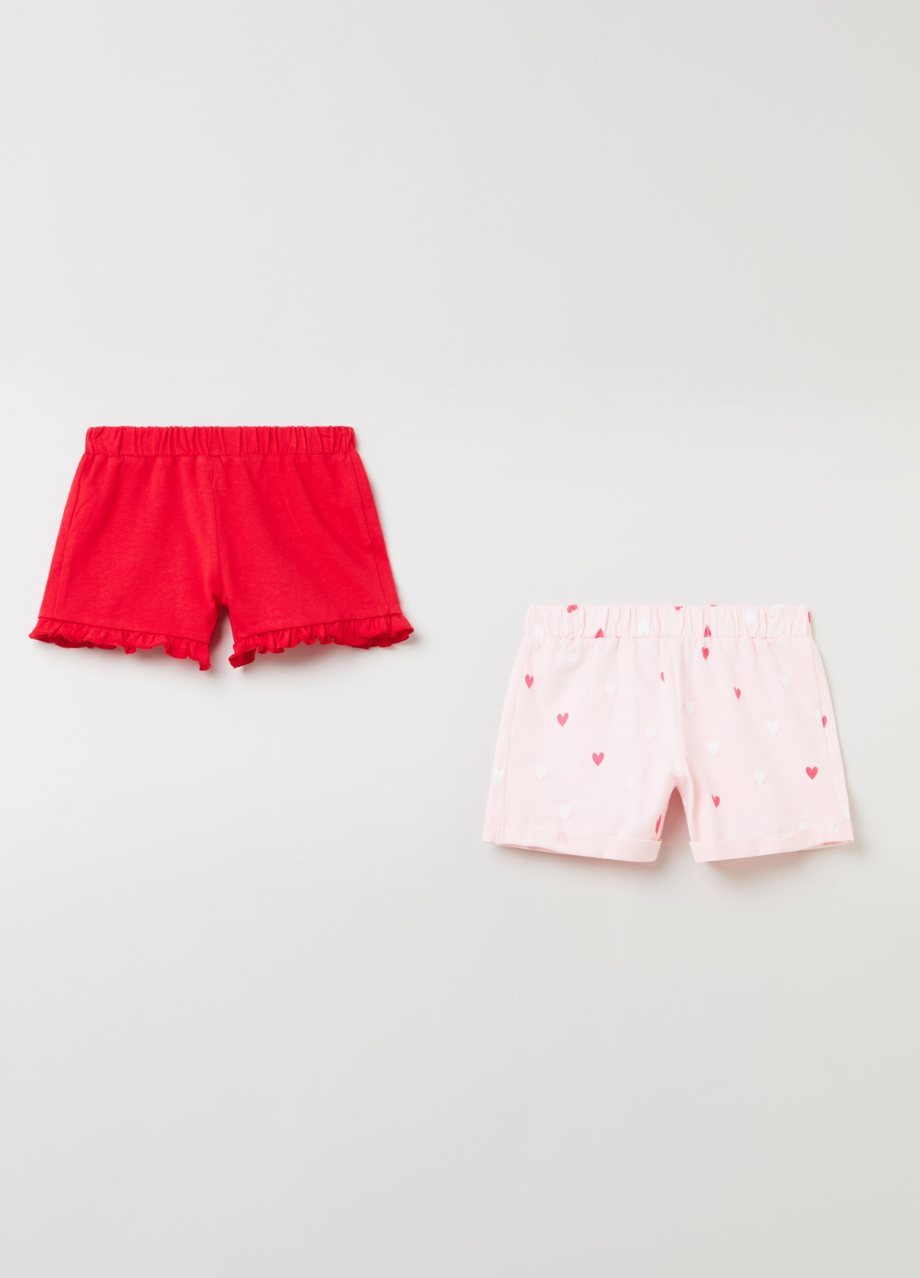 Bipack shorts in jersey con stampa e rouches