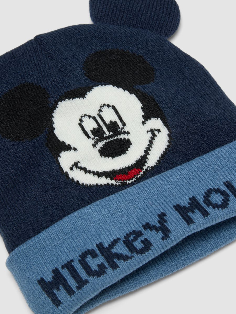 Navy blue beanie with turn-up, appliqu&eacute; ears and Mickey print_2