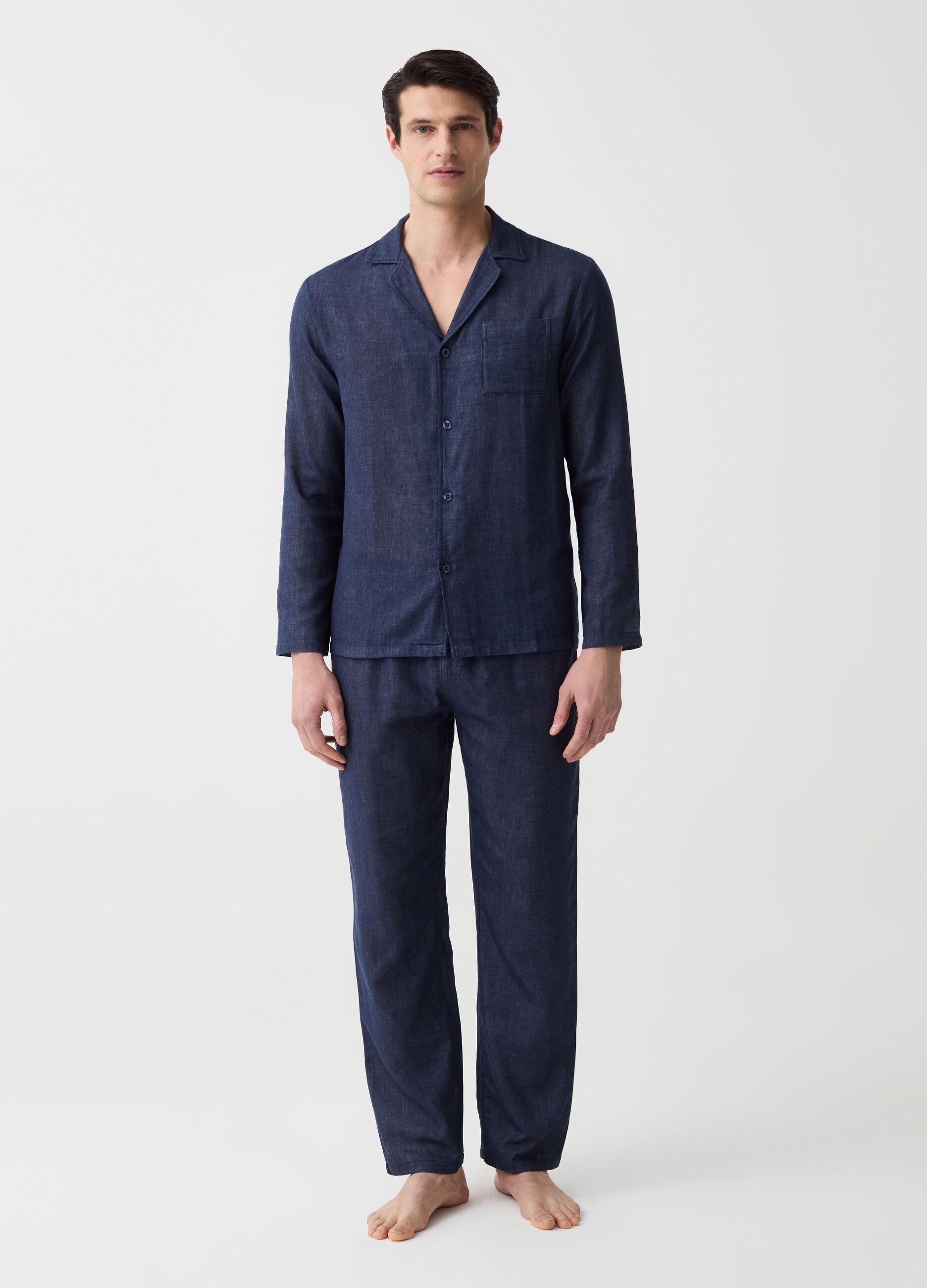 Long cotton pyjamas with pocket