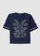 Blue boxy fit pure cotton T-shirt with embroidery_4
