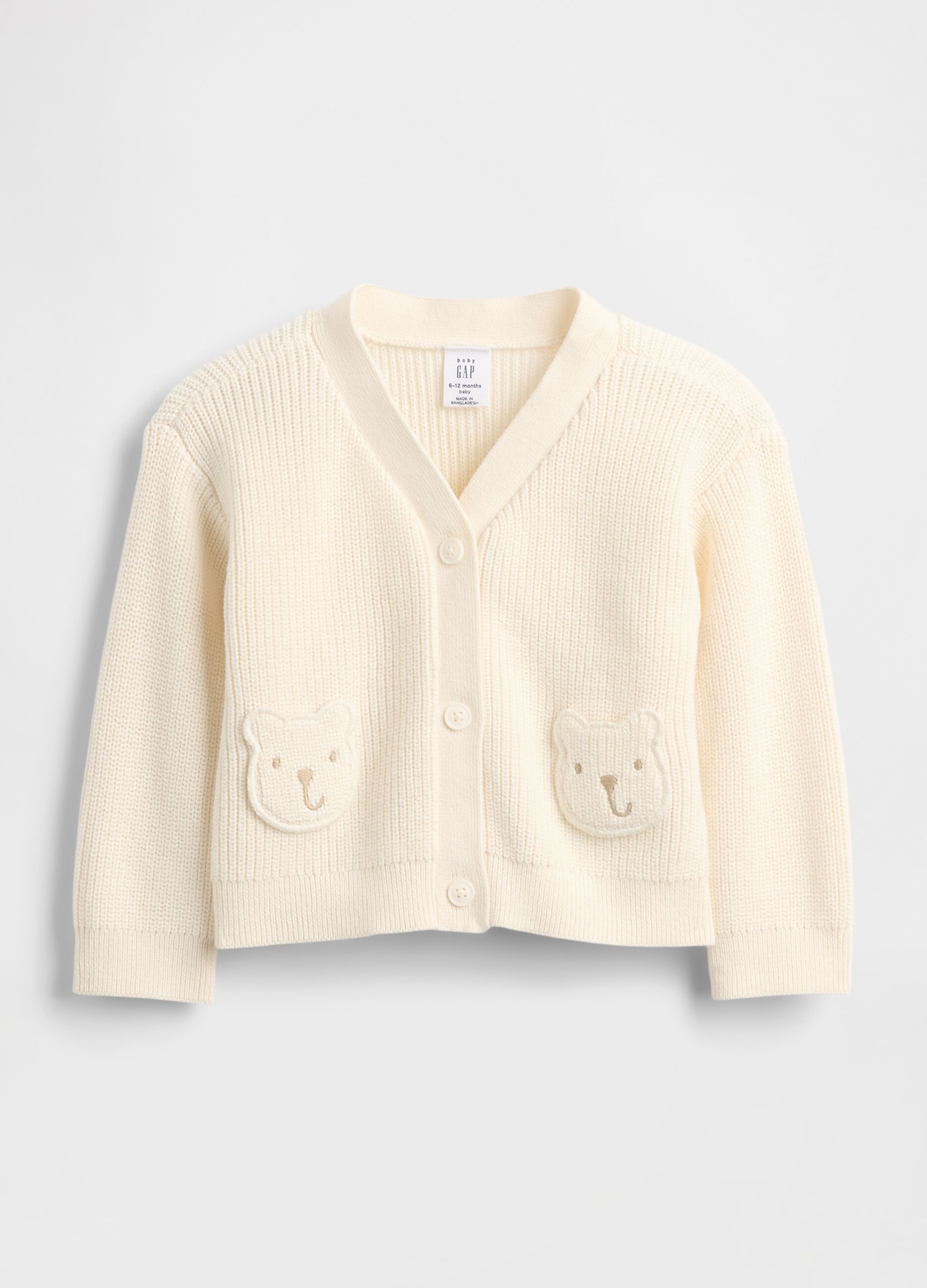 White unisex cotton cardigan with bear pockets