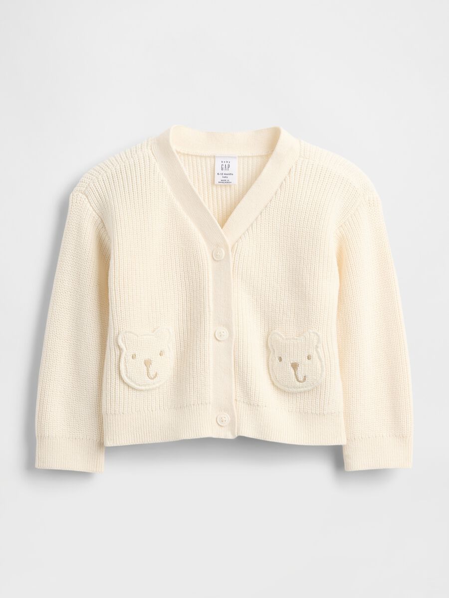 White unisex cotton cardigan with bear pockets_0