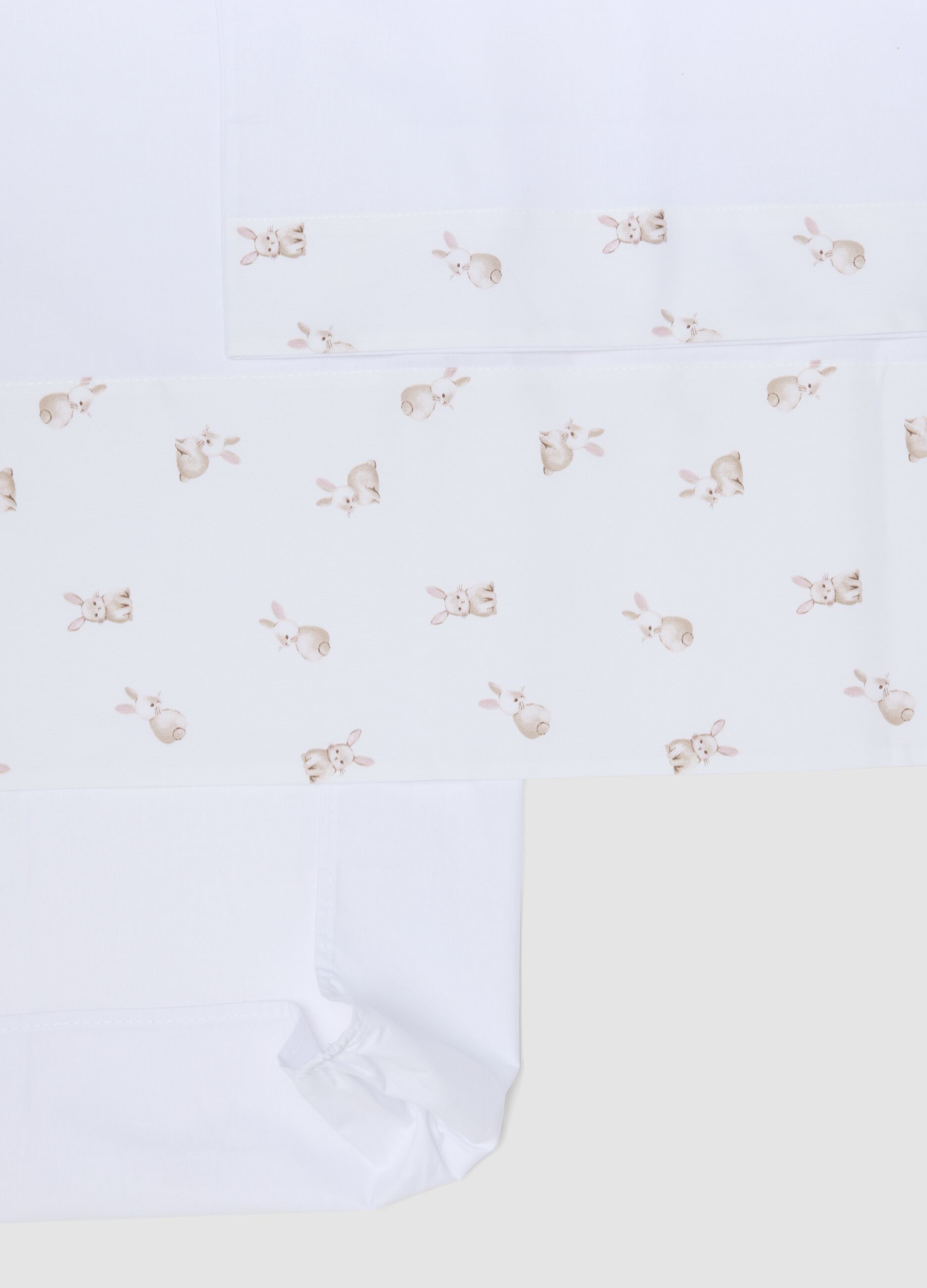 White pure cotton sheet set with bunny print