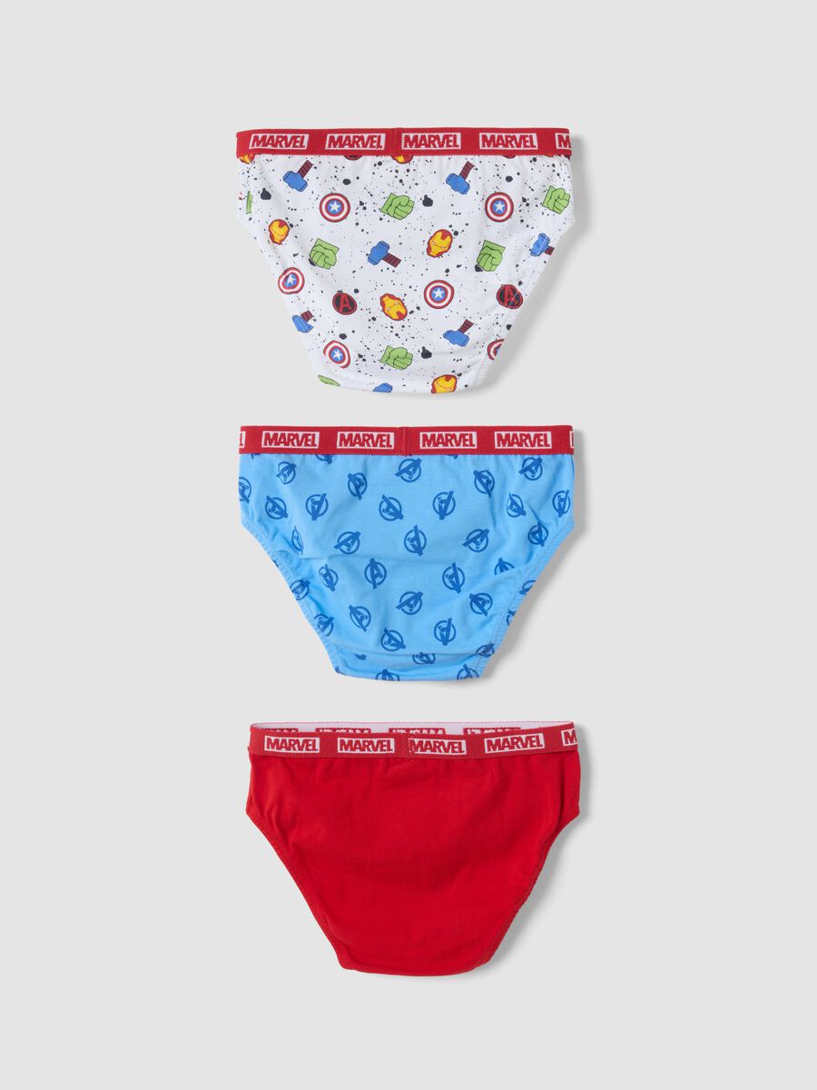 Tripack slip rossi e blu in cotone organico elasticizzato con stampa Avengers_1