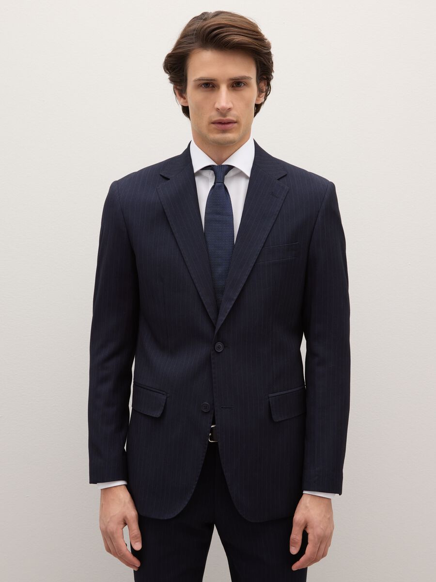 Slim Fit Blue Blazer with Buttons_0