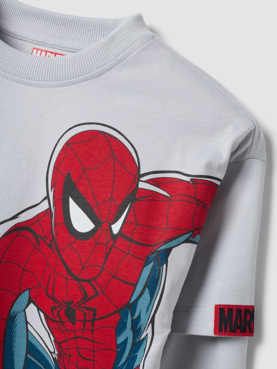T-shirt grigia a maniche lunghe in puro cotone con stampa Spider-Man per bambino_2