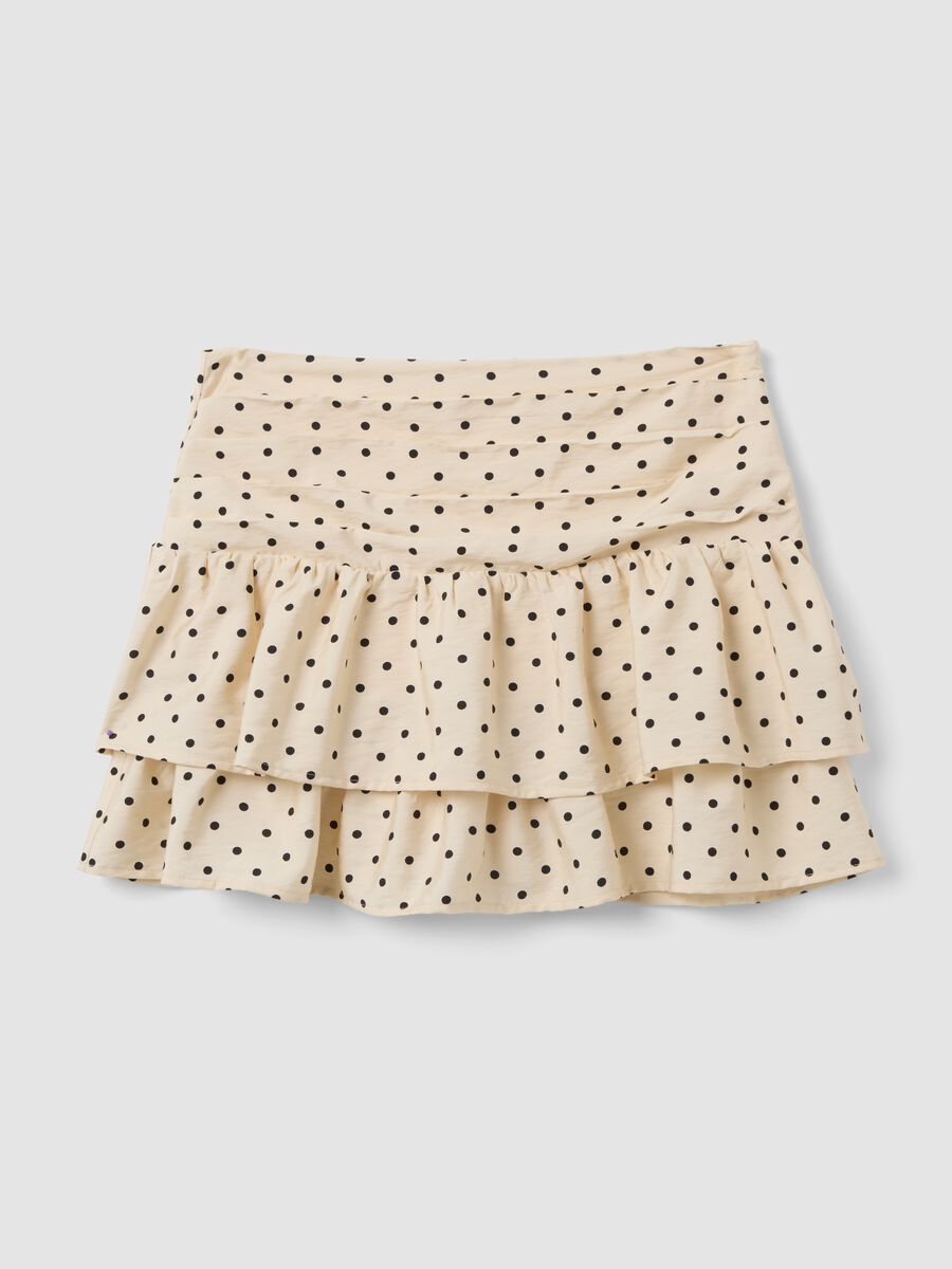 Gonna beige in misto viscosa a pois con balze_0