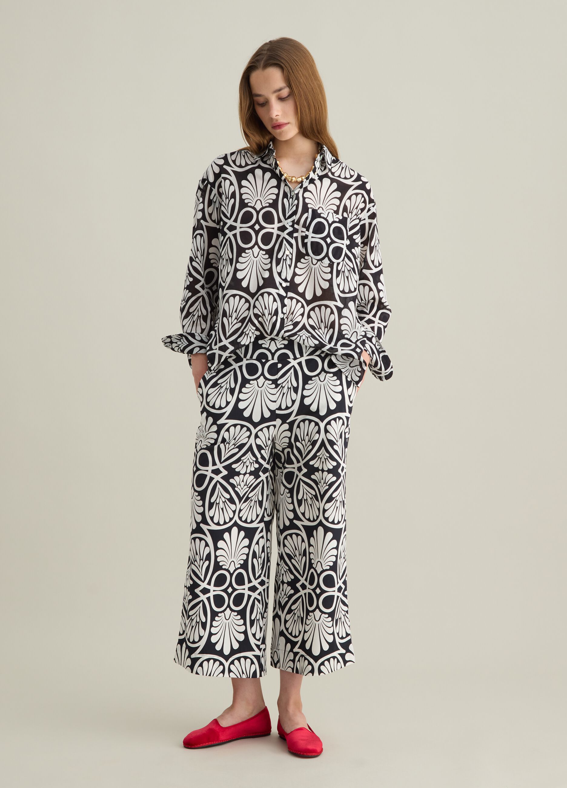 Women's multicolour pure cotton palazzo trousers with wide leg