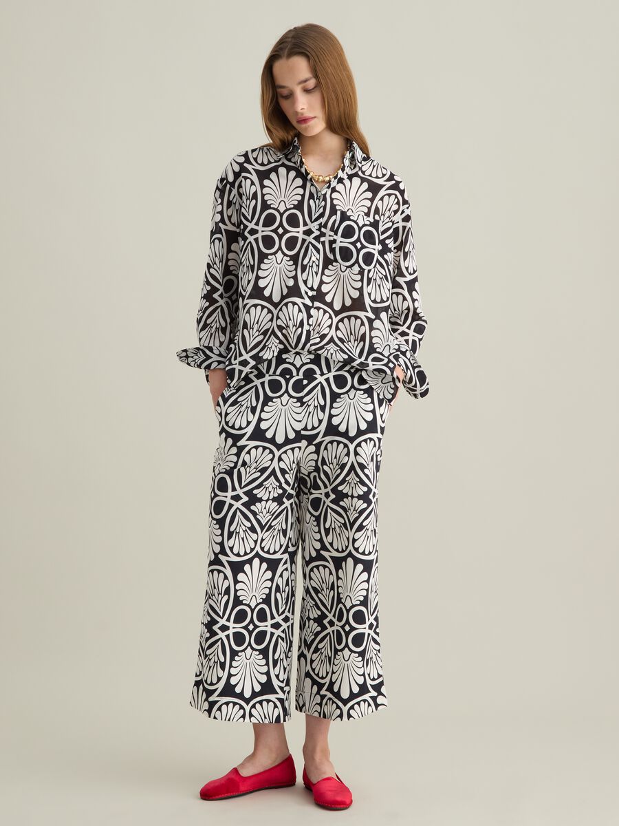 Women's multicolour pure cotton palazzo trousers with wide leg_0
