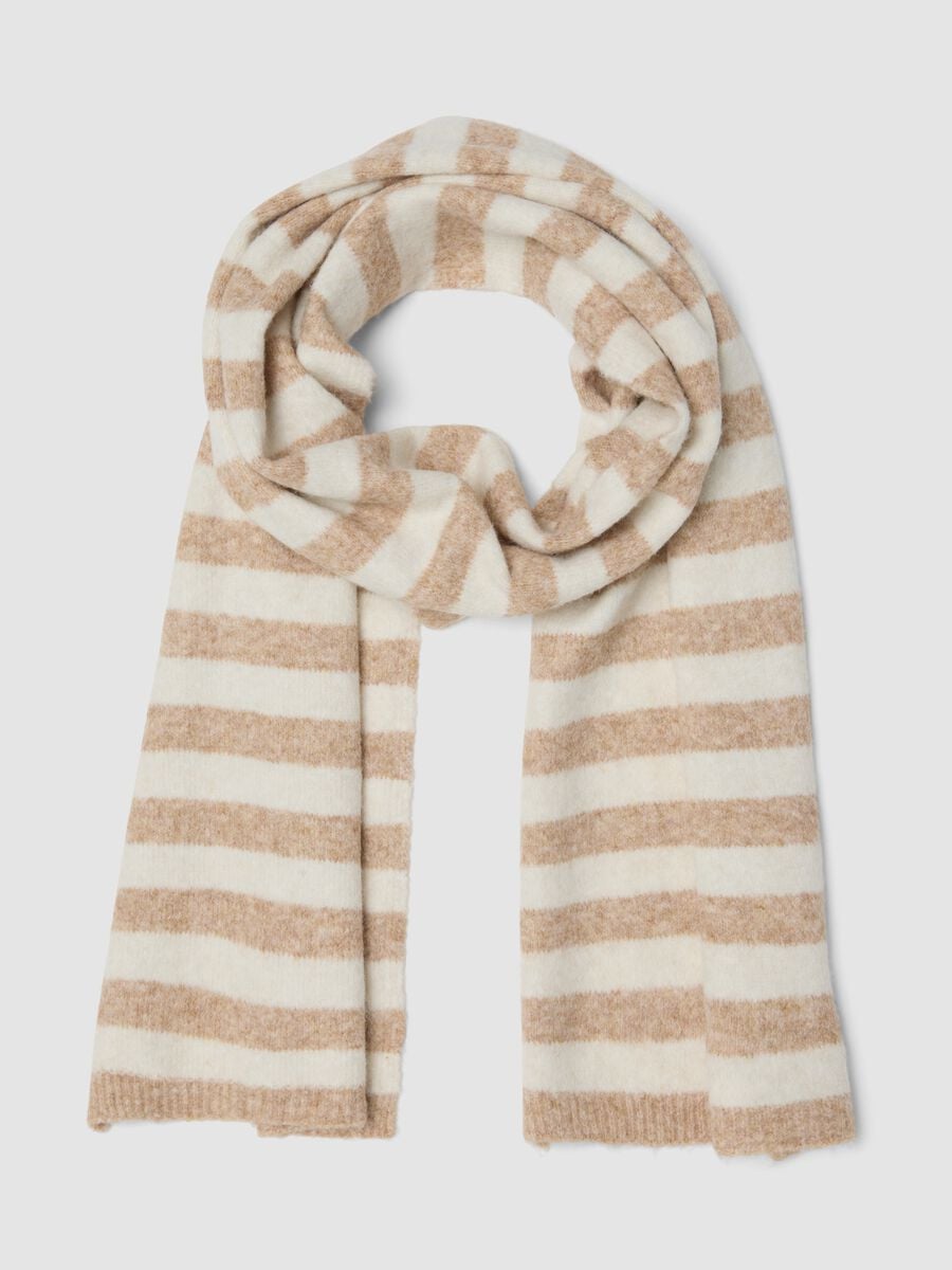 Sciarpa avorio e beige chiaro in misto lana elasticizzata_0