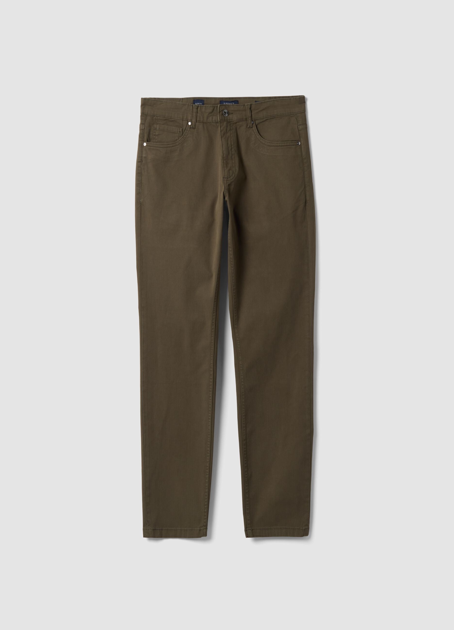 Green slim-fit five-pocket trousers in stretch cotton