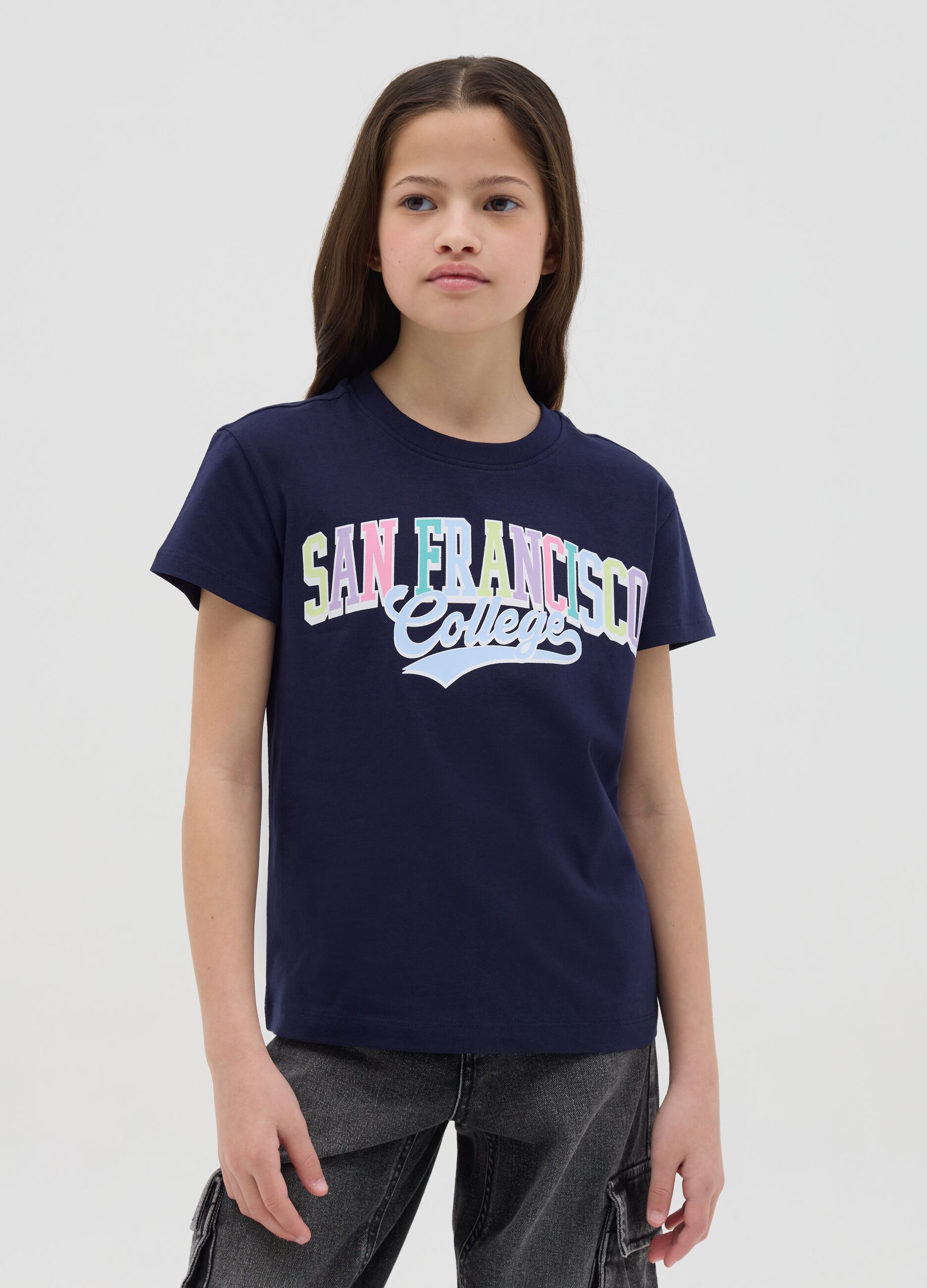 Black cotton T-shirt with lettering print
