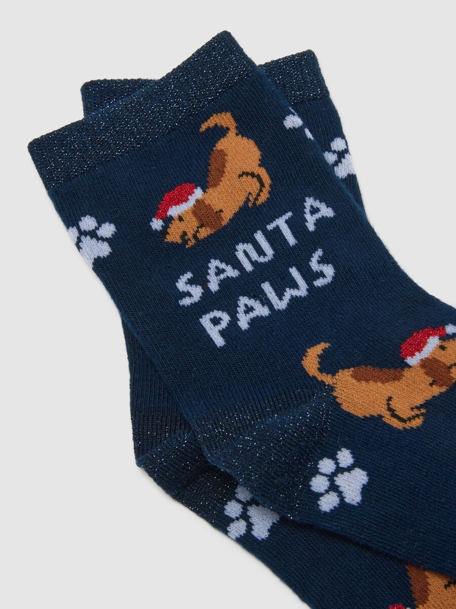 Christmas Socks in Blue Cotton Blend with Print_1