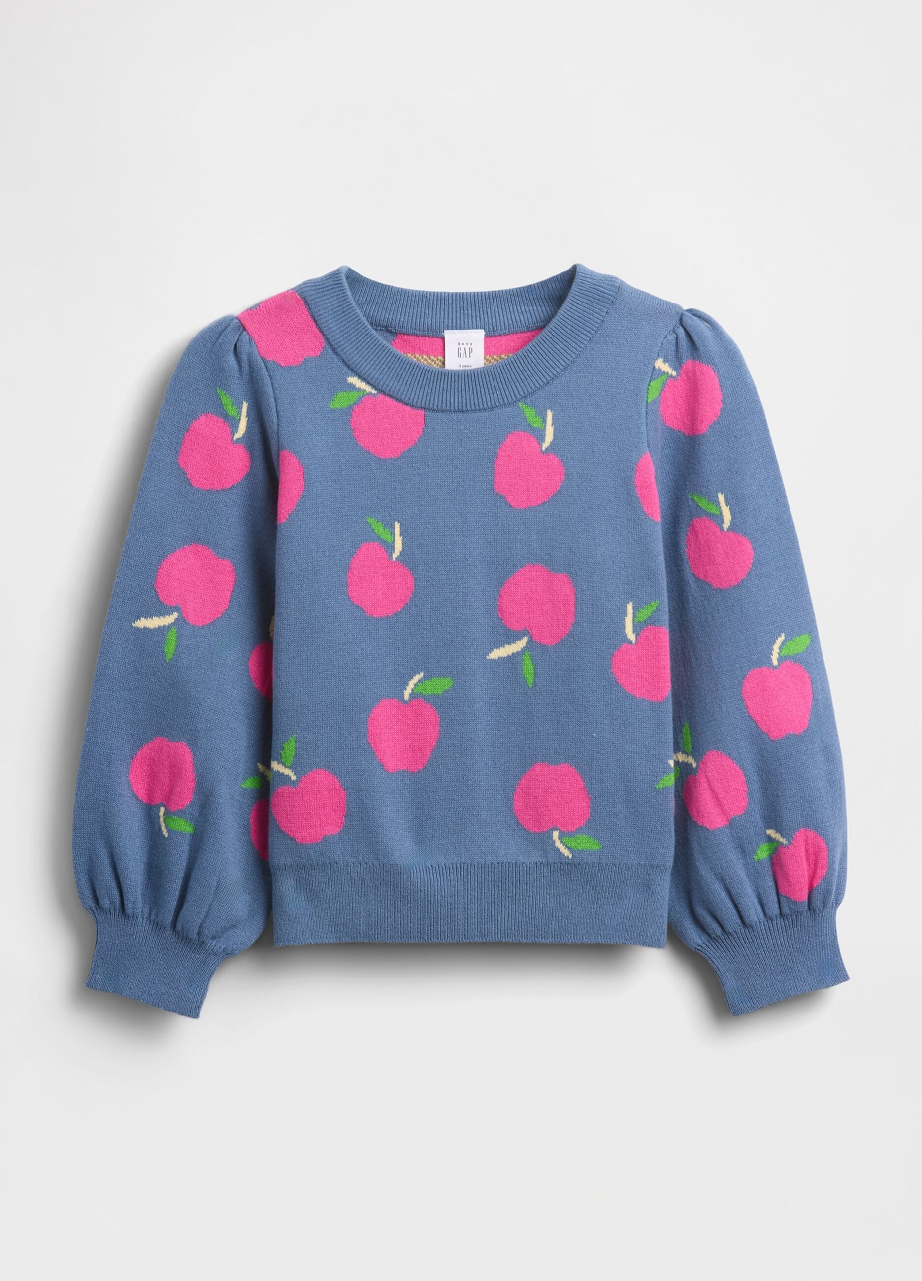 Blue Girls' Sweater with Apple Print