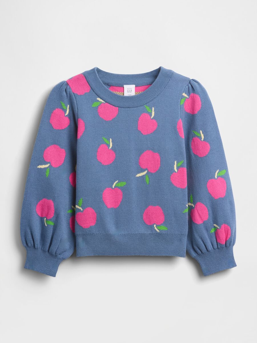 Blue Girls' Sweater with Apple Print_0