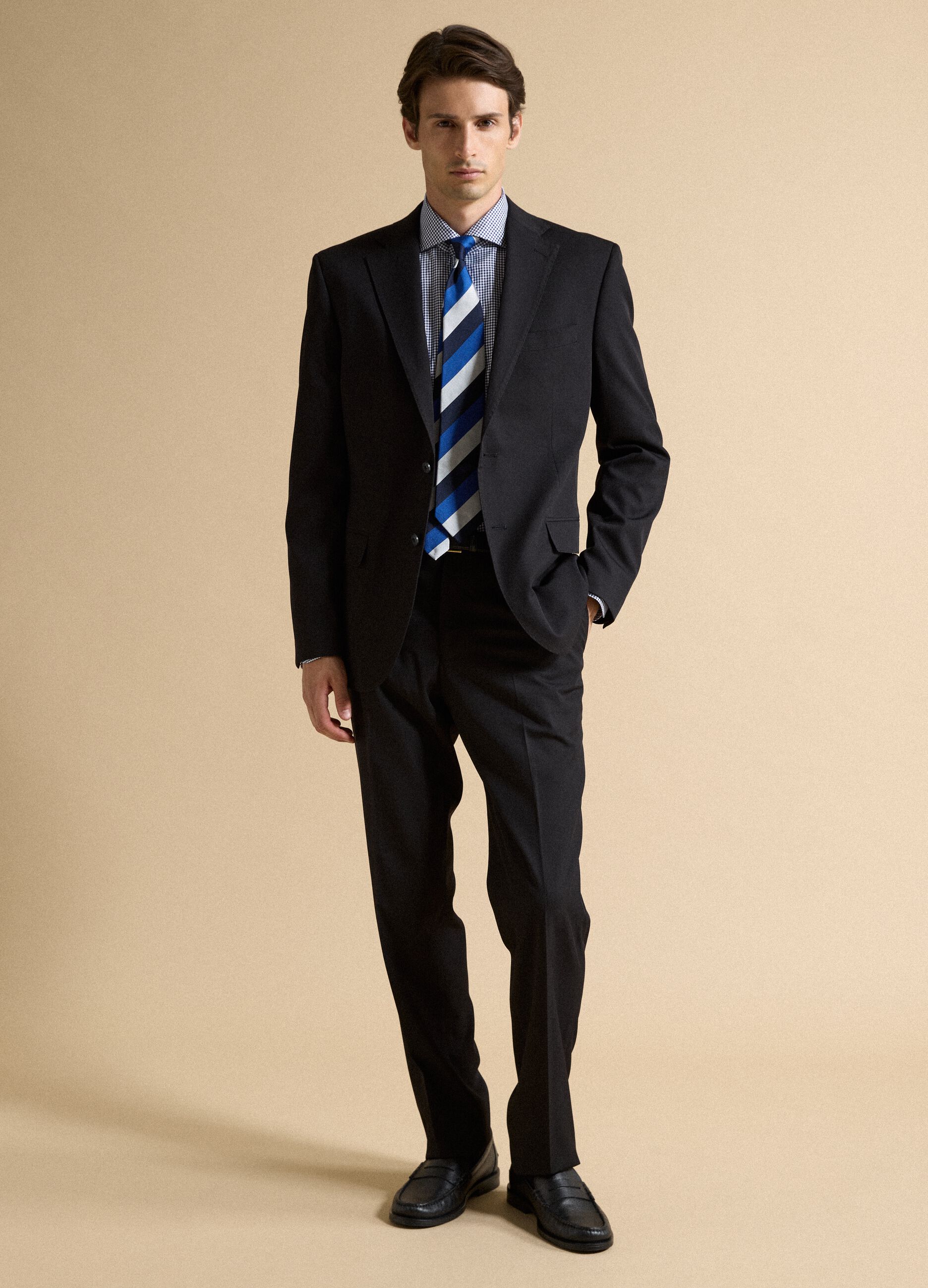 Black regular-fit formal trousers in stretch viscose