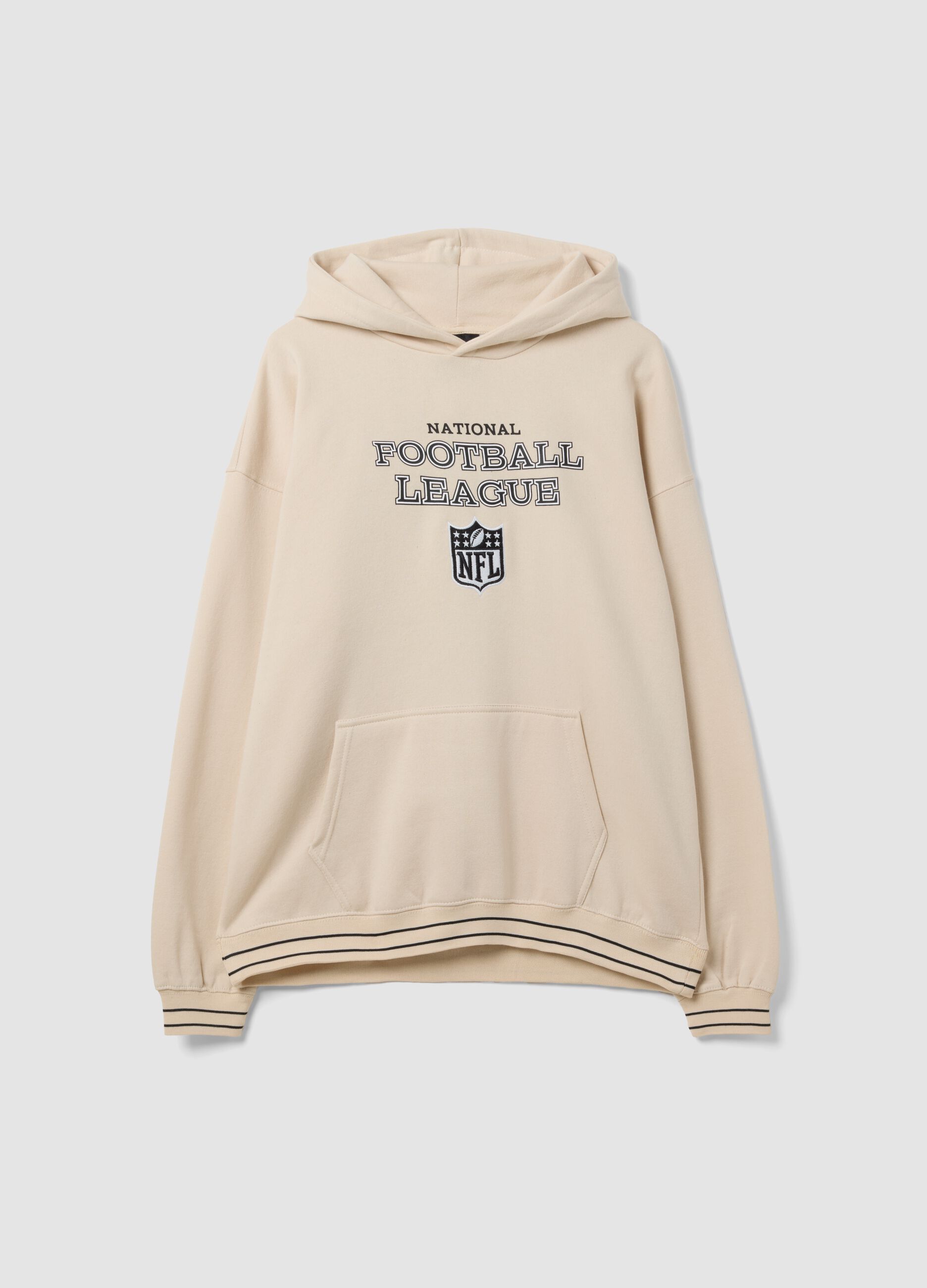 Beige cotton-blend NFL hoodie with printed graphics
