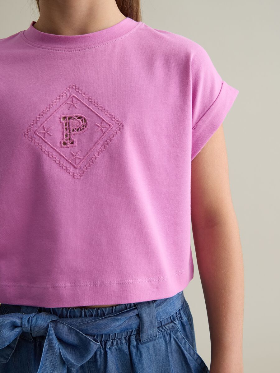 Girls' pink cotton regular fit t-shirt_2