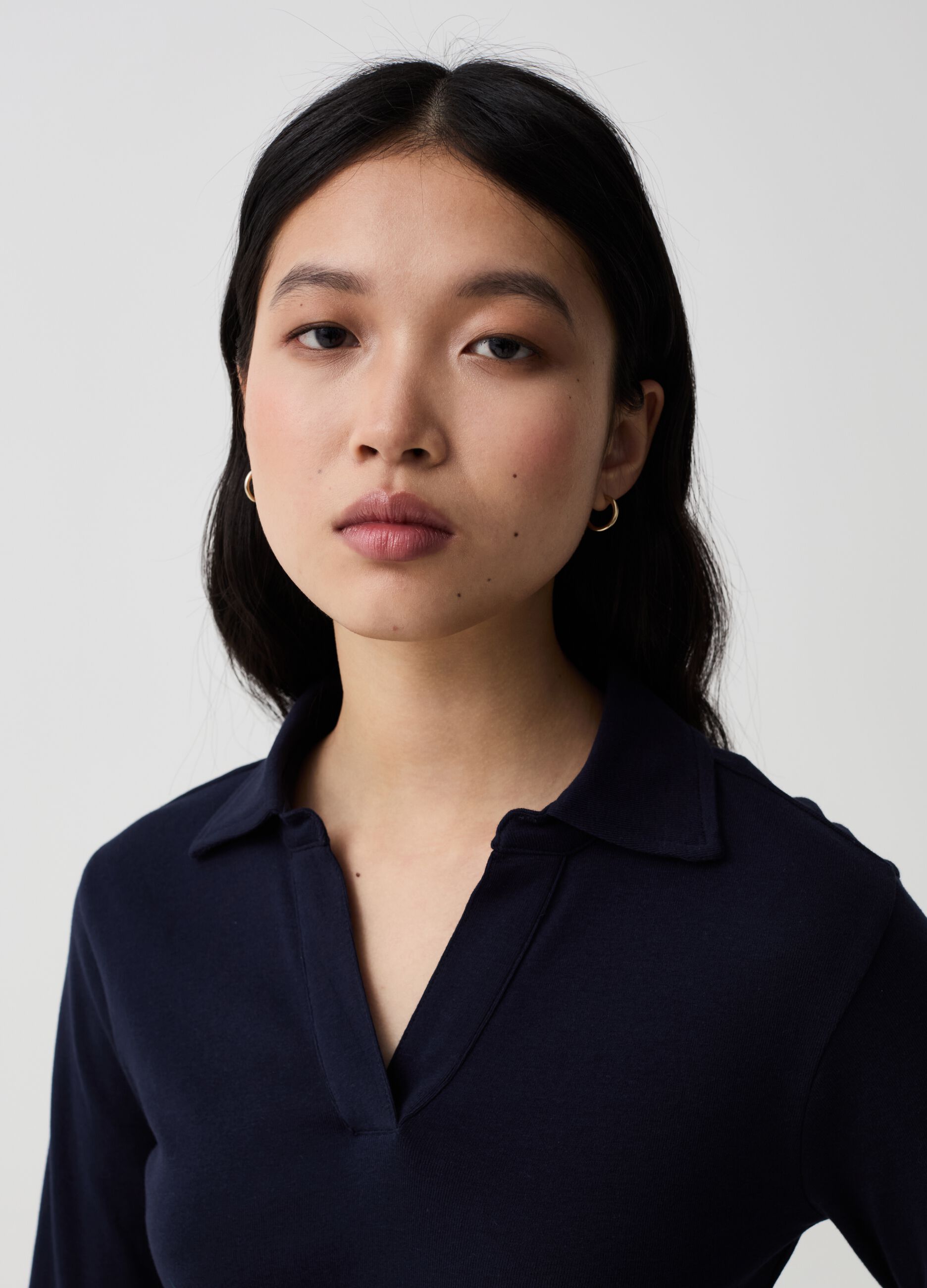Long-sleeved T-shirt with polo neck