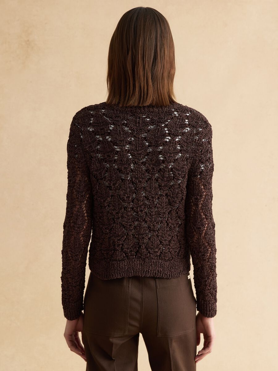 Cardigan in misto cotone marrone regular fit con lavorazione a maglia_3