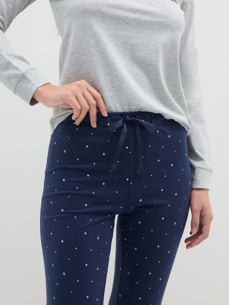 Multicolour regular fit cotton blend pyjamas with polka dots_3