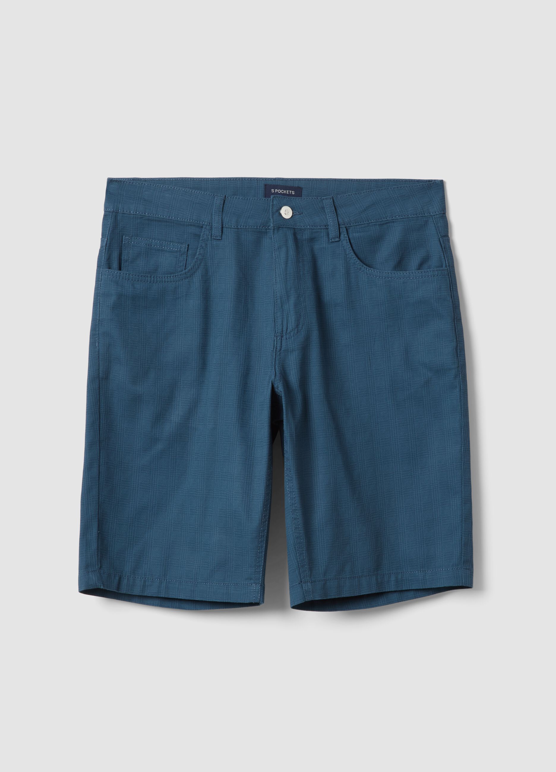 Blue pure cotton regular-fit Bermuda shorts