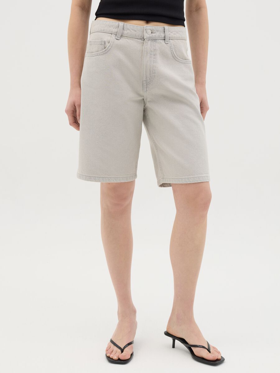 White cotton denim bermuda shorts_1