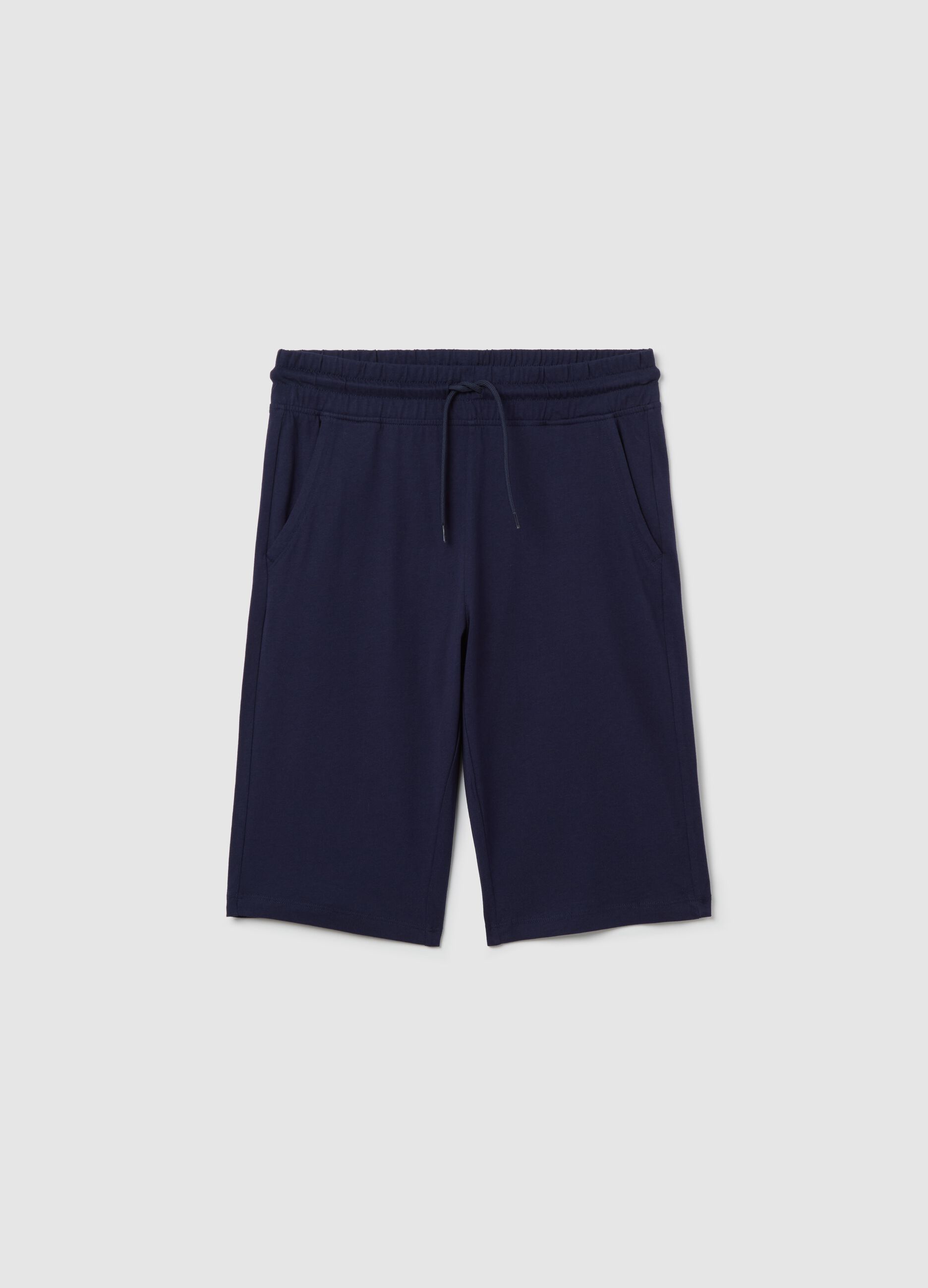 Bermuda jogger blu in cotone con coulisse