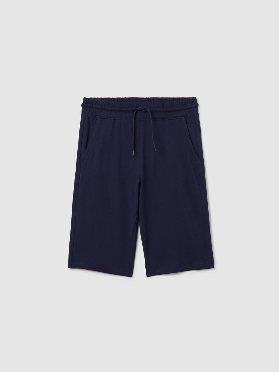 Blue Bermuda joggers in cotton with drawstring_3