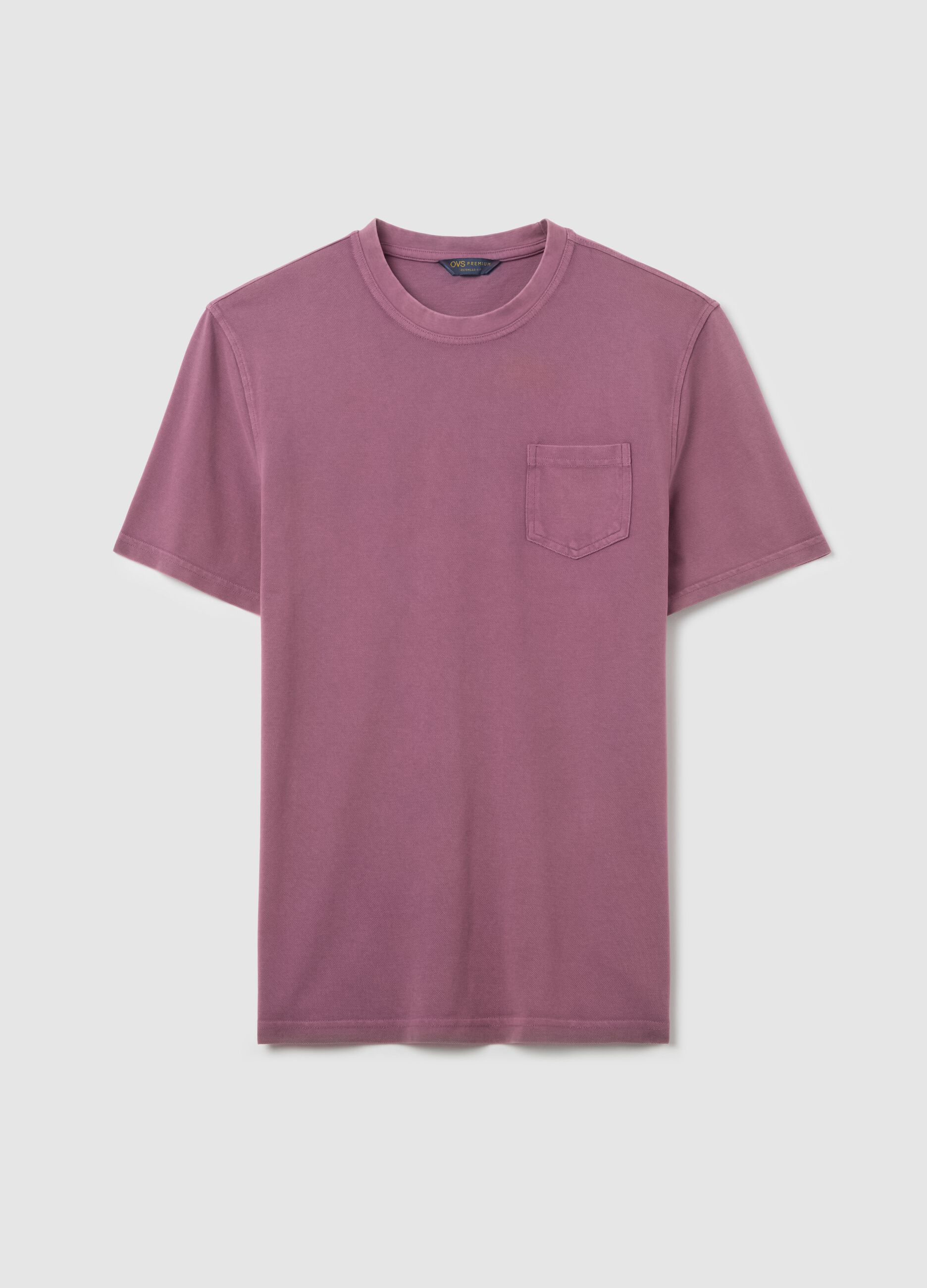T-shirt viola in cotone con tasca