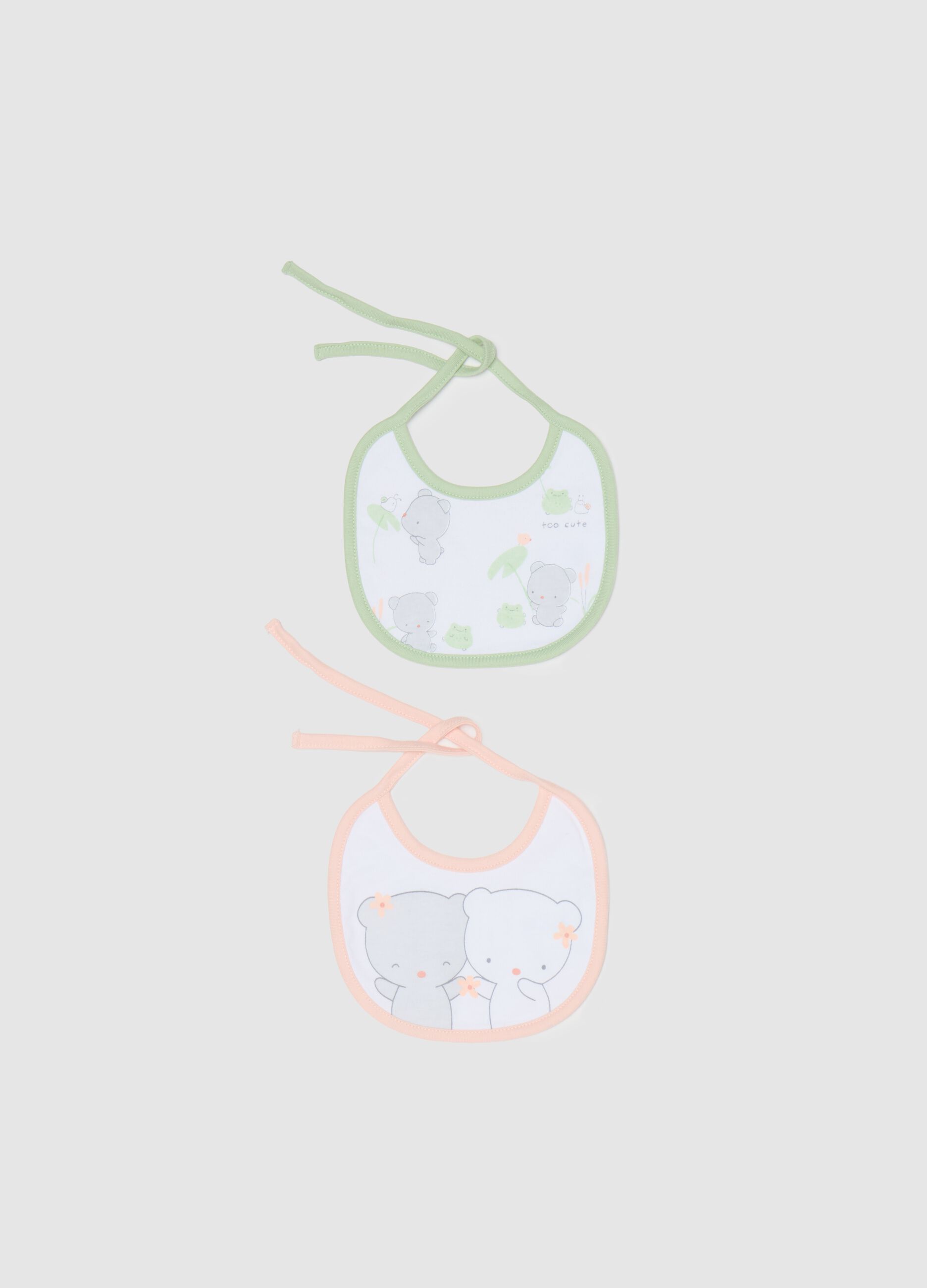Two-pack bibs with ties and print