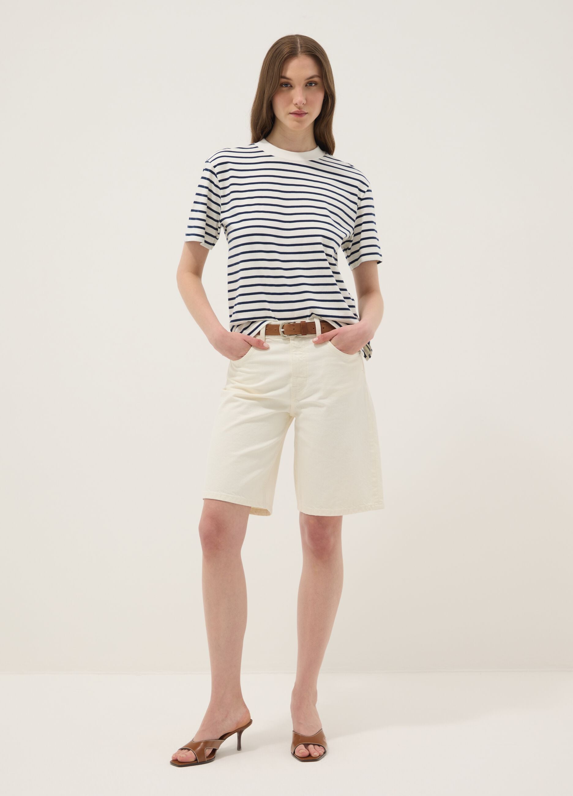 Blue pure cotton striped T-shirt