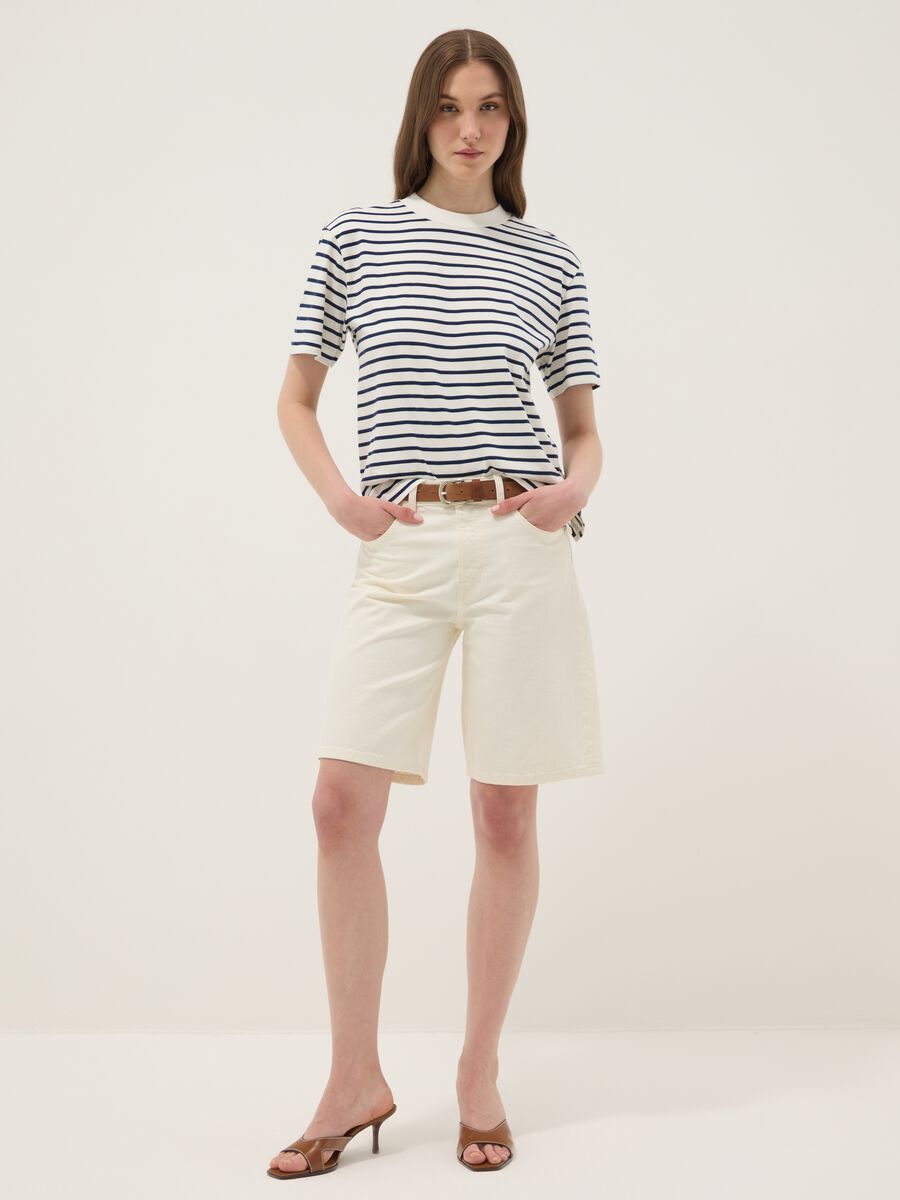 T-shirt blu in puro cotone a righe_2