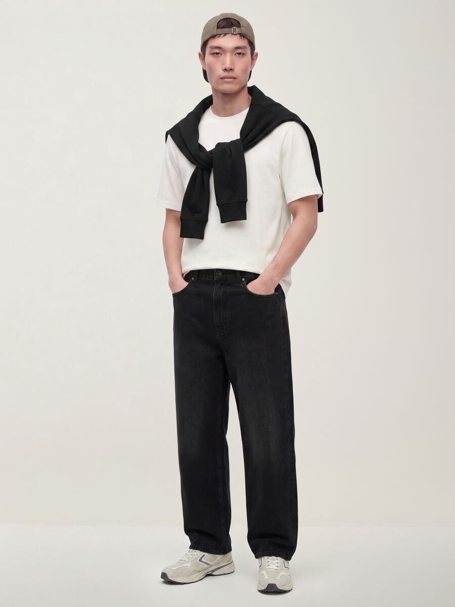 Jeans denim neri wide leg in puro cotone_0