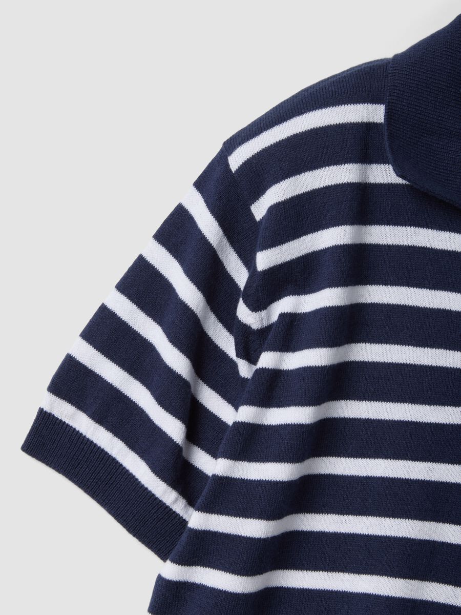 Blue striped pure cotton polo shirt_3