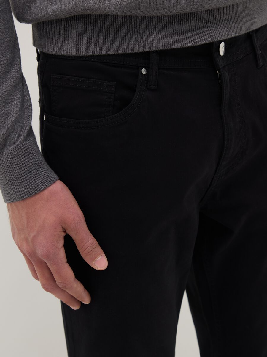 Black stretch cotton trousers regular fit_3