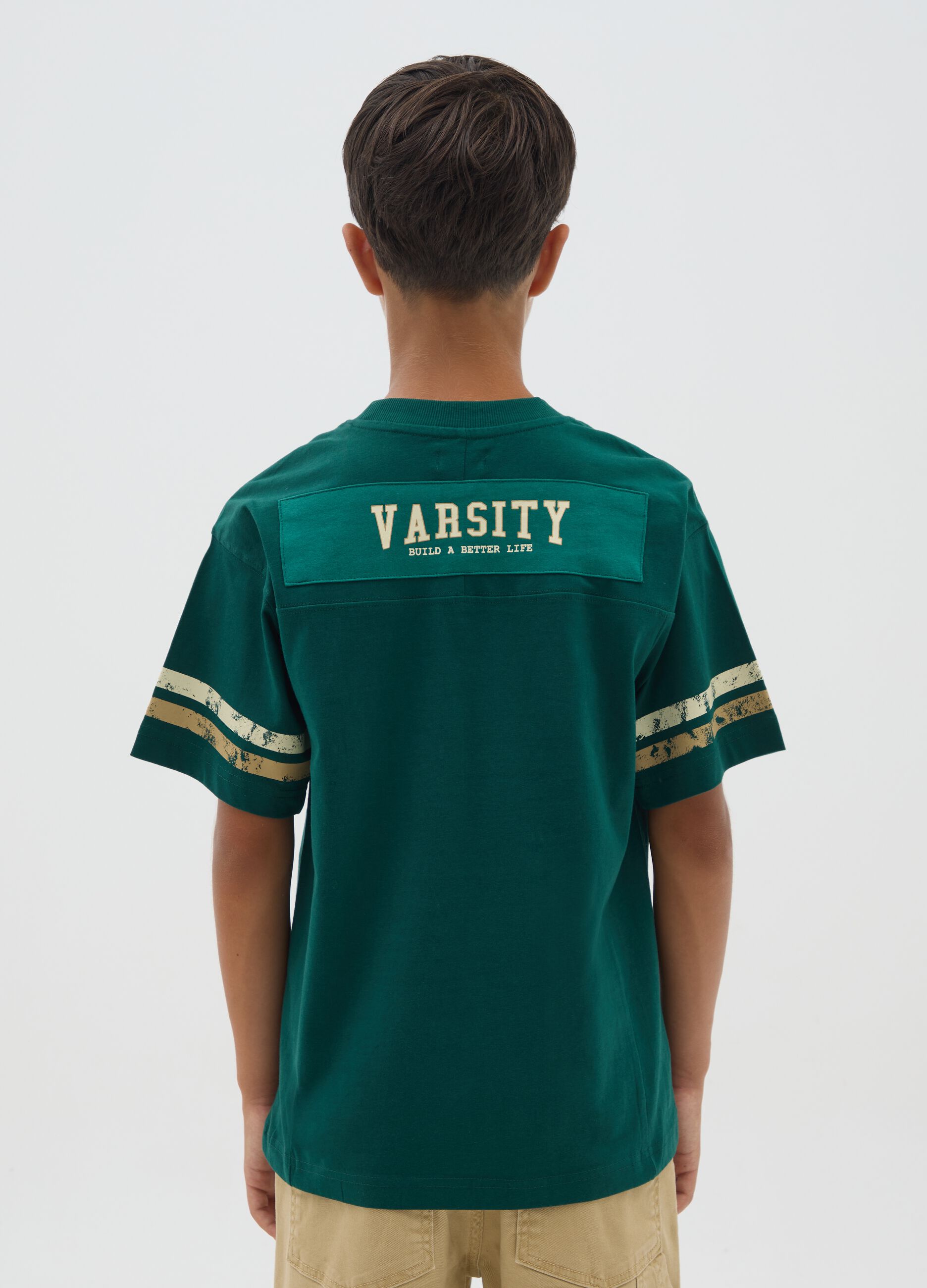 Boys' pure cotton green regular fit T-shirt