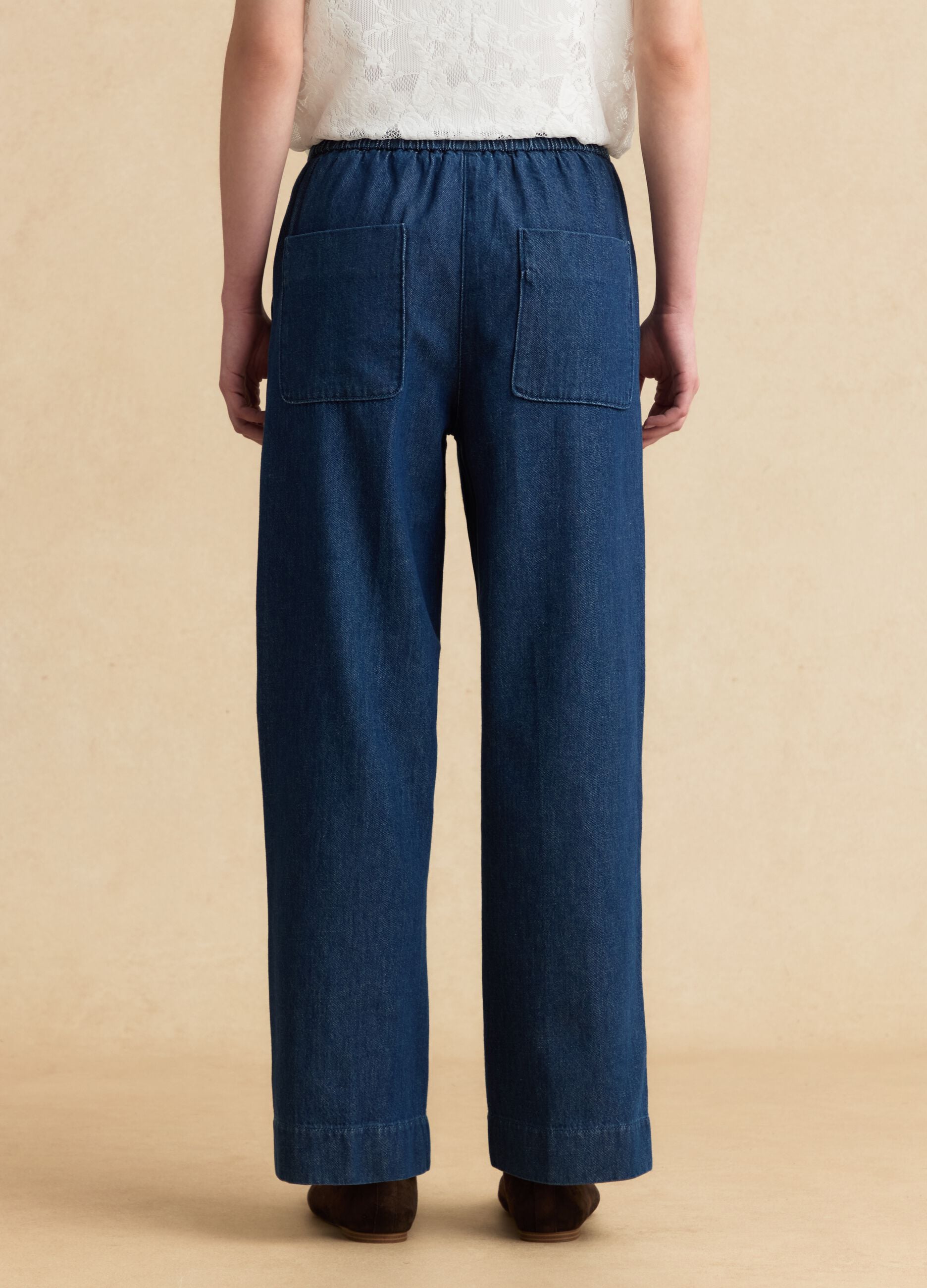 Blue denim jogger trousers in pure cotton, relaxed fit